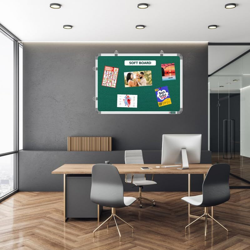 YAJNAS 3x3 Feet Premium Material Green Designed Notice Board/Soft Board/Bulletin Board/Pin-up Display Board for Study Room, Office, School & Home Use