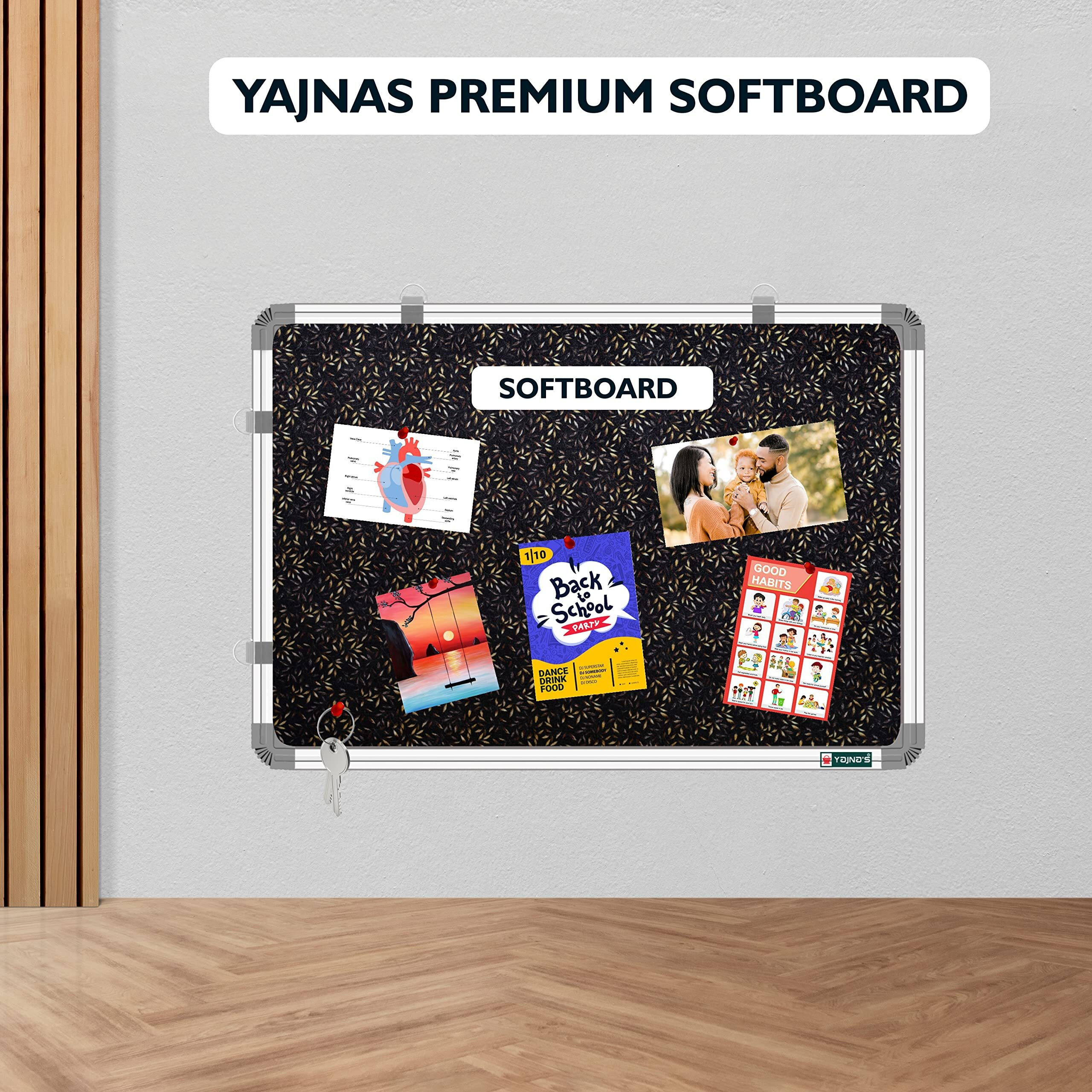 YAJNAS 1.5x2 Feet Premium Material Golden Glow Designed Notice Board/Pin-up Board/Soft Board/Bulletin Board/Pin-up Display Board for Study Room, Home, Office & School Use