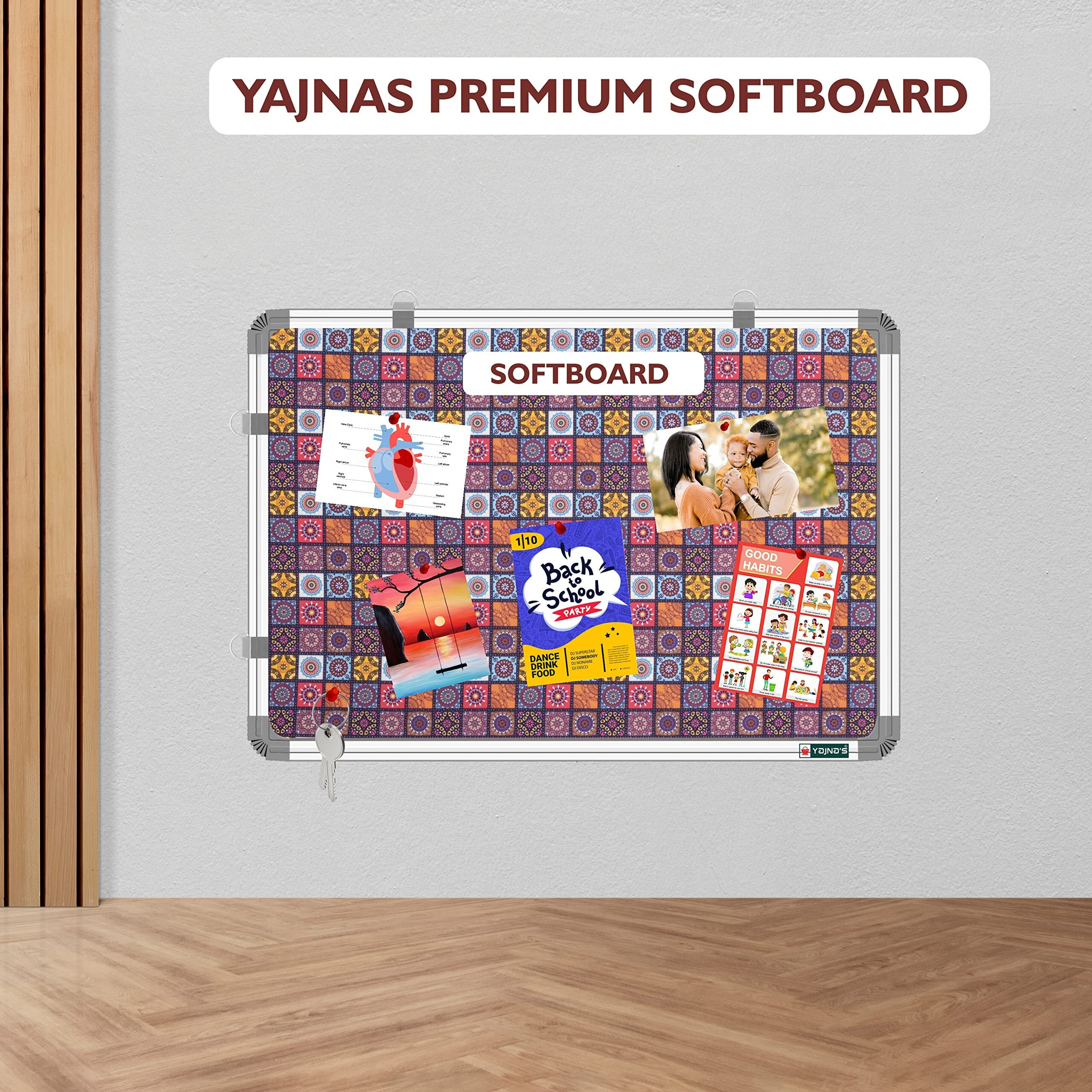 YAJNAS 16x23 inch Premium Material Rainbow Designed Notice Board/Soft Board/Bulletin Board/Pin-up Display Board for Study Room, Office, School & Home Use