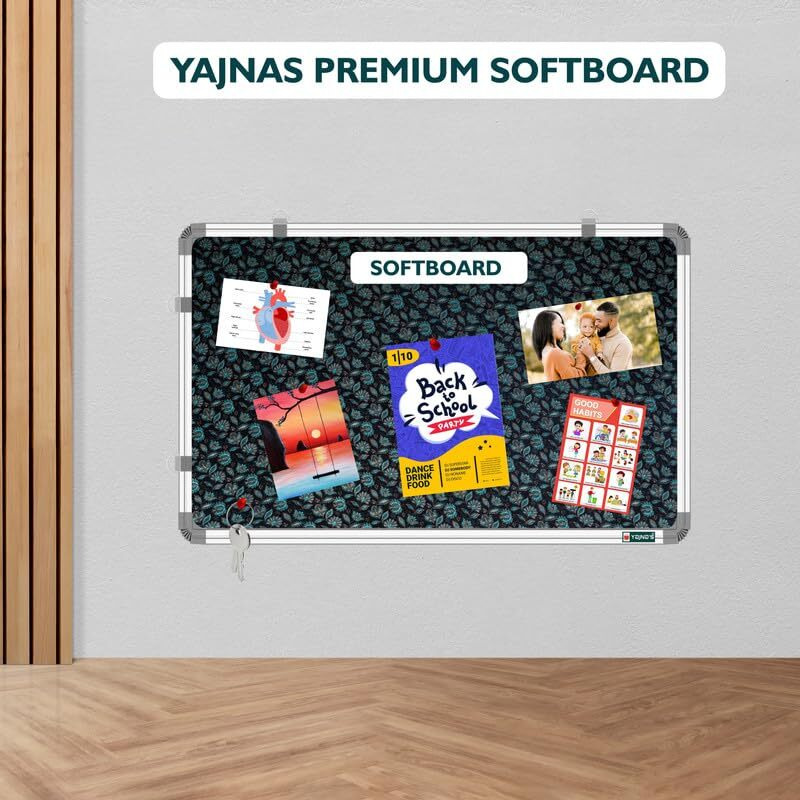 YAJNAS 1.5x3 Feet Premium Material Blossom Blue Designed Notice Board/Soft Board/Bulletin Board/Pin-up Display Board for Study Room, Office, School & Home Use
