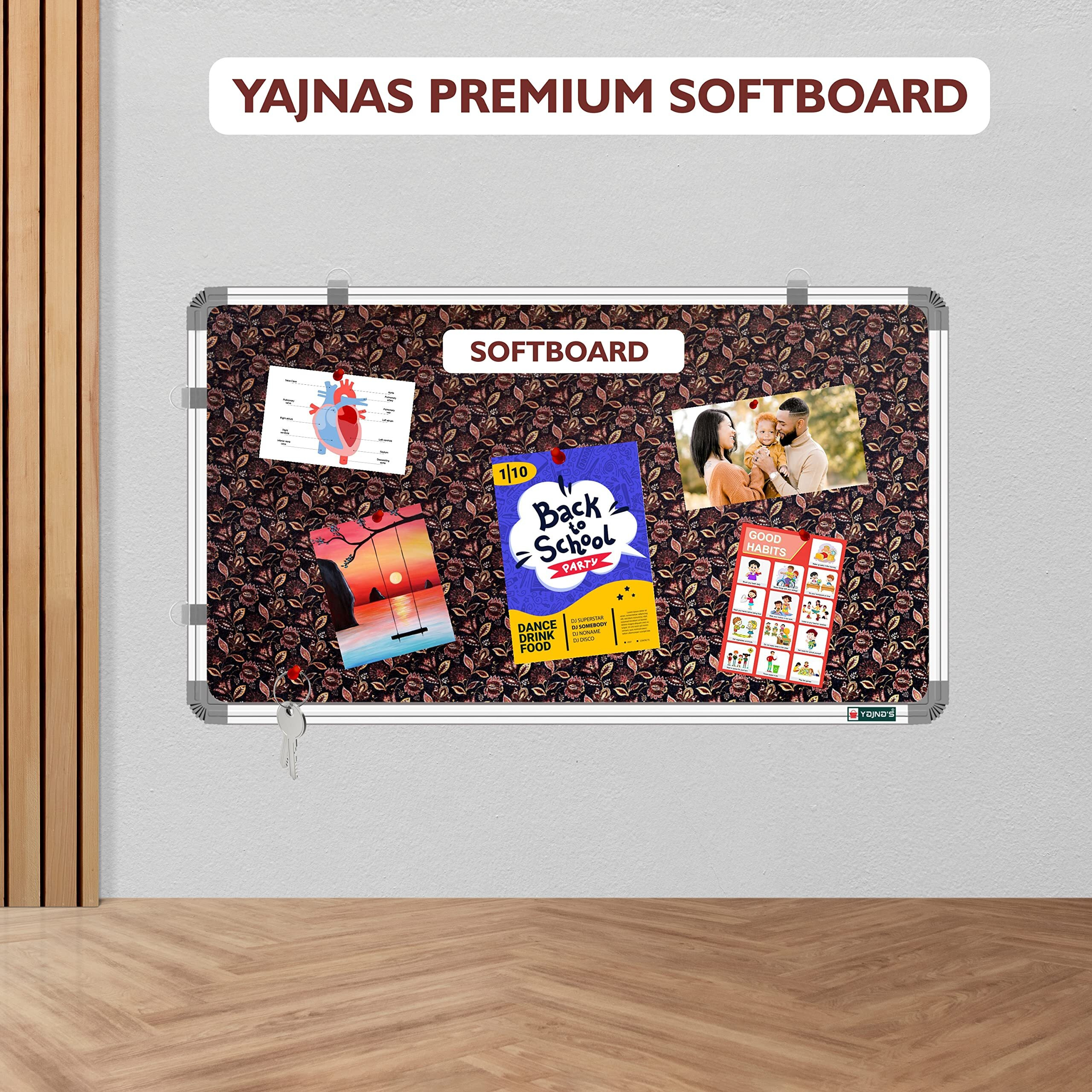 YAJNAS 23x35 inch Premium Material Lotus Leaf Designed Notice Board/Soft Board/Bulletin Board/Pin-up Display Board for Study Room, Office, School & Home Use