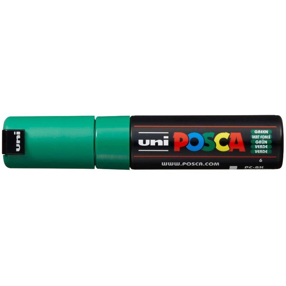 Uniball Posca PC-8K Bold Point Chisel Shaped Paint Marker Pen | Non Toxic & Bleed Proof Ink | For Rocks Painting, Fabric, Wood, Canvas, Ceramic, Scrapbooking, DIY Crafts | Green Ink, Pack of 1
