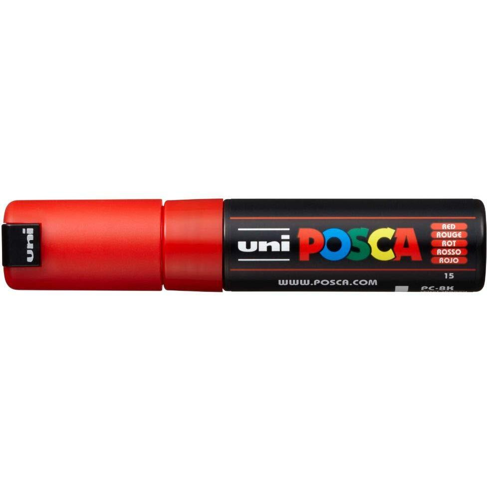 uni-ball Posca PC-8K Bold Point Chisel Shaped Paint Marker Pen | Non Toxic & Bleed Proof Ink | For Rocks Painting, Fabric, Wood, Canvas, Ceramic, Scrapbooking, DIY Crafts | Red Ink, Pack of 1