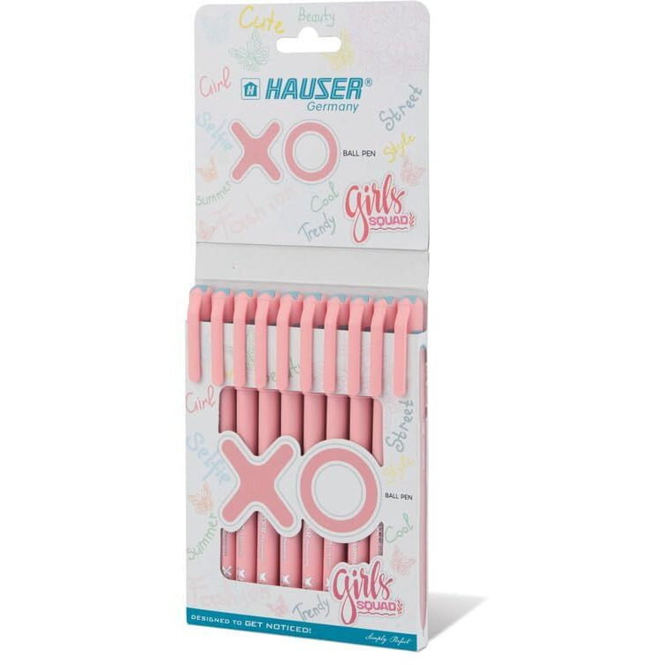 Hauser XO Girls Squad Pink Body 0.6mm Ball Pen | Minimalistic Body with Matt Finish Body | Blue Ink, Pack of 20 Pens