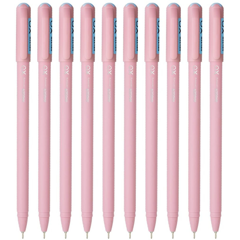 Hauser XO Girls Squad Pink Body 0.6mm Ball Pen | Minimalistic Body with Matt Finish Body | Blue Ink, Pack of 10 Pens