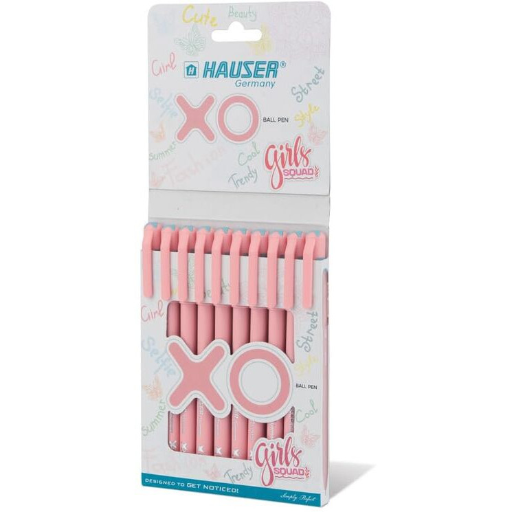 Hauser XO Girls Squad Pink Body 0.6mm Ball Pen | Minimalistic Body with Matt Finish Body | Red Ink, Pack of 40 Pens