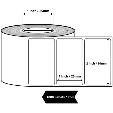 True-Ally 50x25 Chromo Barcode Label Sticker - 2 x 1 inches - 50mm x 25mm - 1000 Labels Per Roll - Self Adhesive Sticker for Printing Barcoding(Ribbon Required) (1 Roll per Pack (1000 Labels))