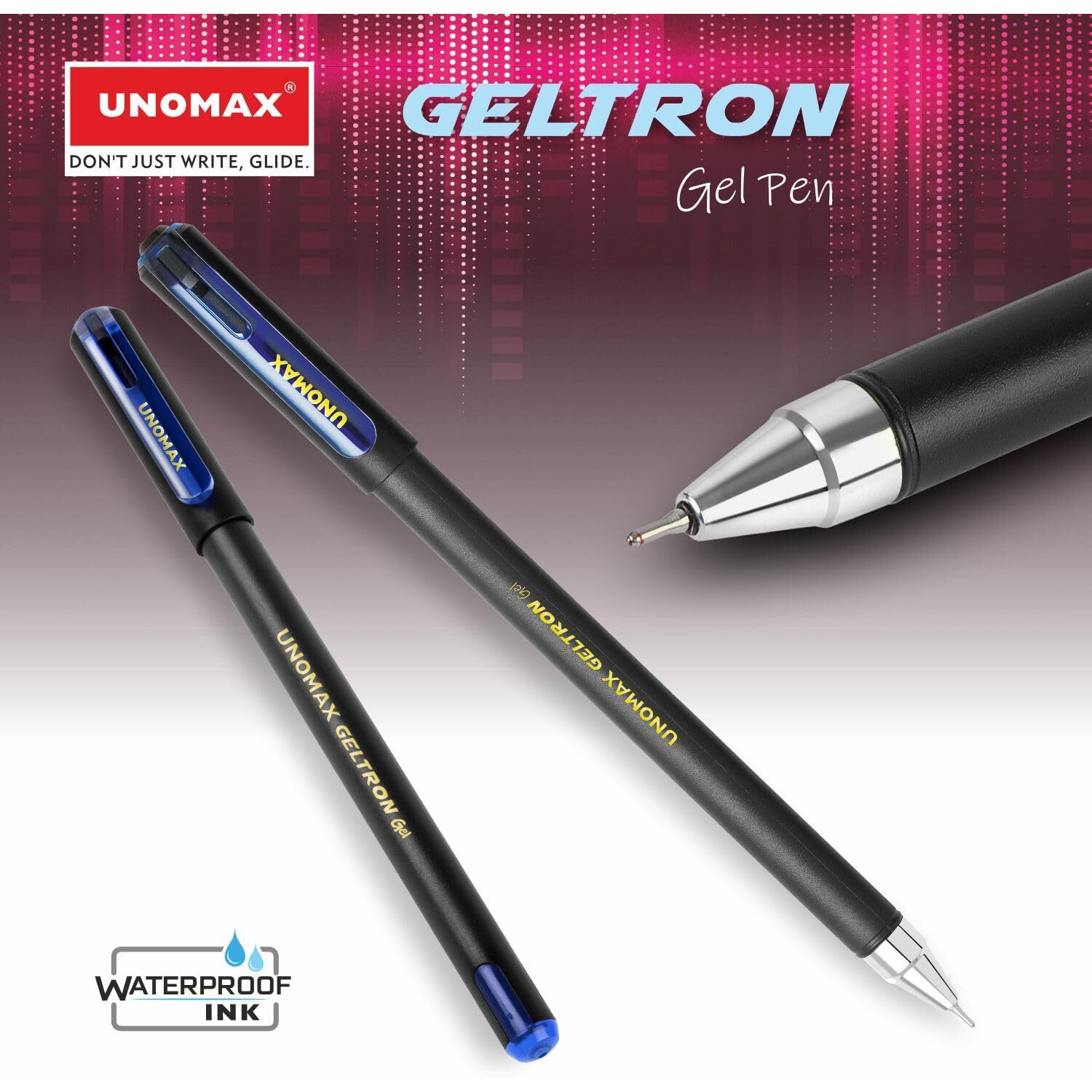 UNOMAX Geltron Gel Pen Pack of 10 (10 Blue) | Professional Ergonomic Design for Daily Use, Exam-Friendly | Fast-Flowing Ink, Writing Precision, Budget-Friendly,