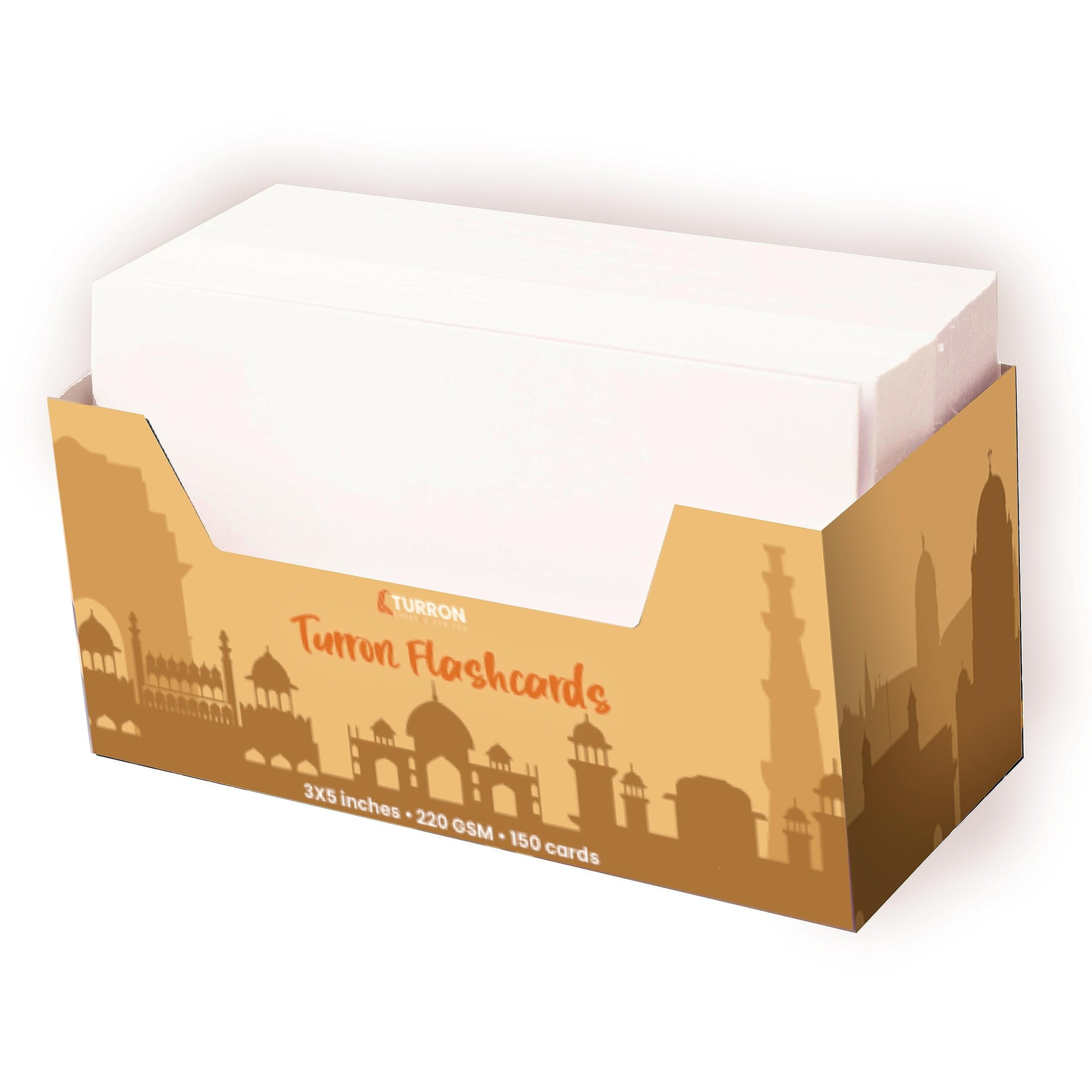 Turron Big 3 x 5 inch White Flash Cards Tray - 200 GSM, 150 Cards - Suitable for Exam Preparation, Cheat Sheets, Short Notes, Syllabus Revision (3x5 Plain)
