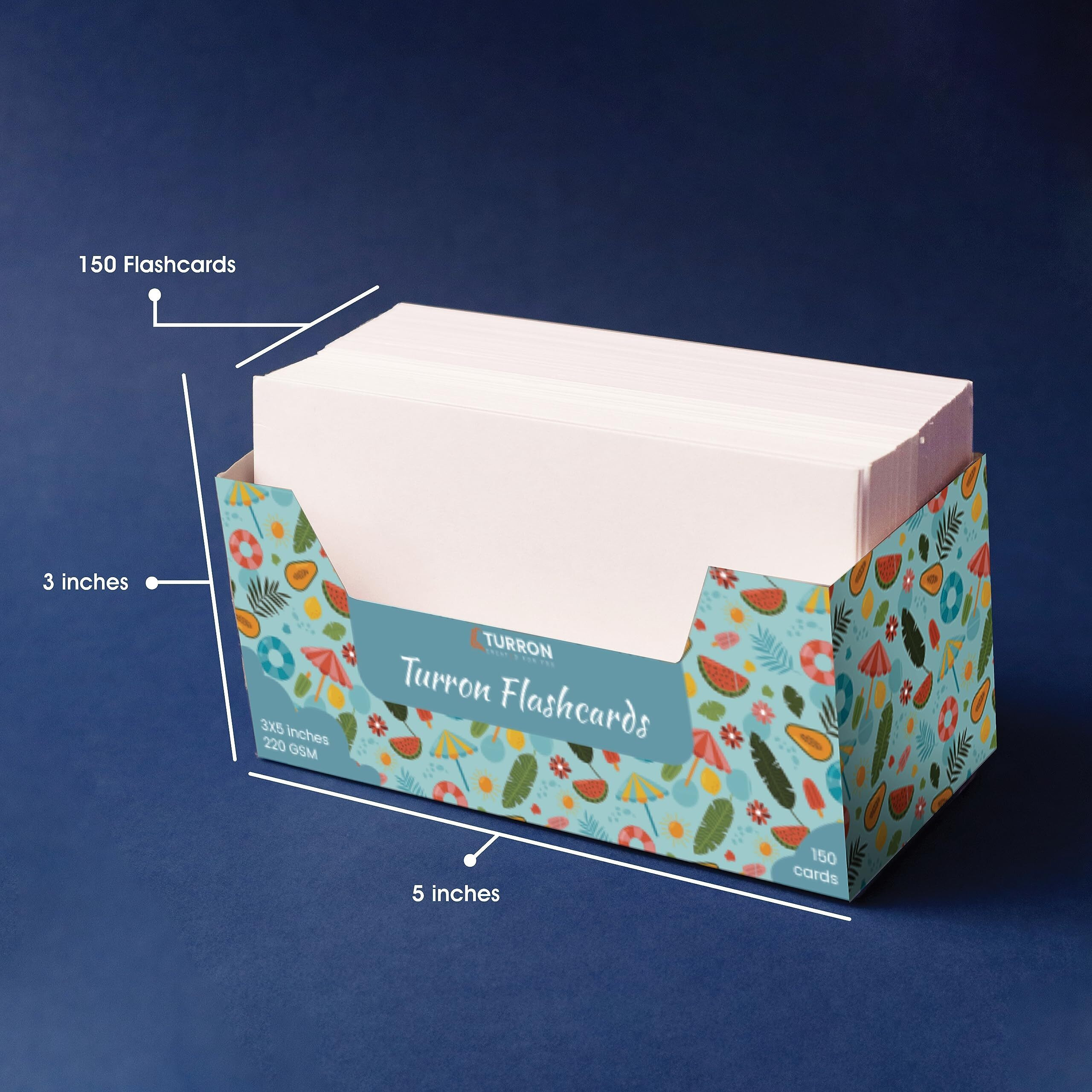 Turron Big 3 x 5 inch White Flash Cards Tray - 200 GSM, 150 Cards - Suitable for Exam Preparation, Cheat Sheets, Short Notes, Syllabus Revision (3x5 Plain)
