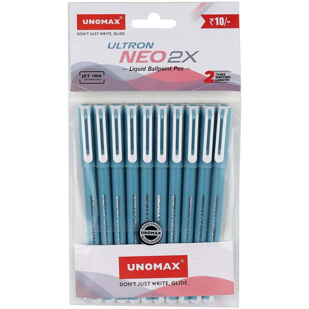 UNOMAX Ultron Neo 2x Ball Pen Pack of 10 (Blue) | Elevate Your Writing Experience with Jet-Like Smoothness | 0.7mm Tip Size for Superior Precision | Matt Finish Body for a Touch of Elegance