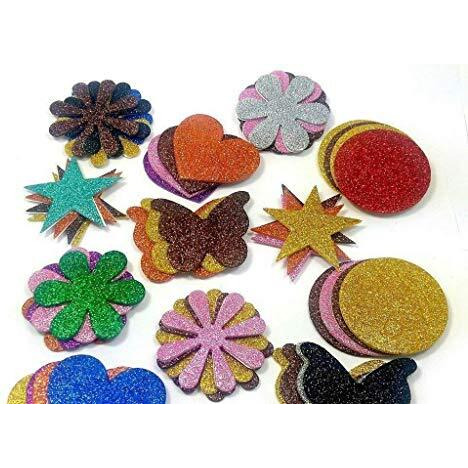 Eclet Glitter Foam Mixed Shaped Self Adhesive Stickers for Kids (Pack of 50)