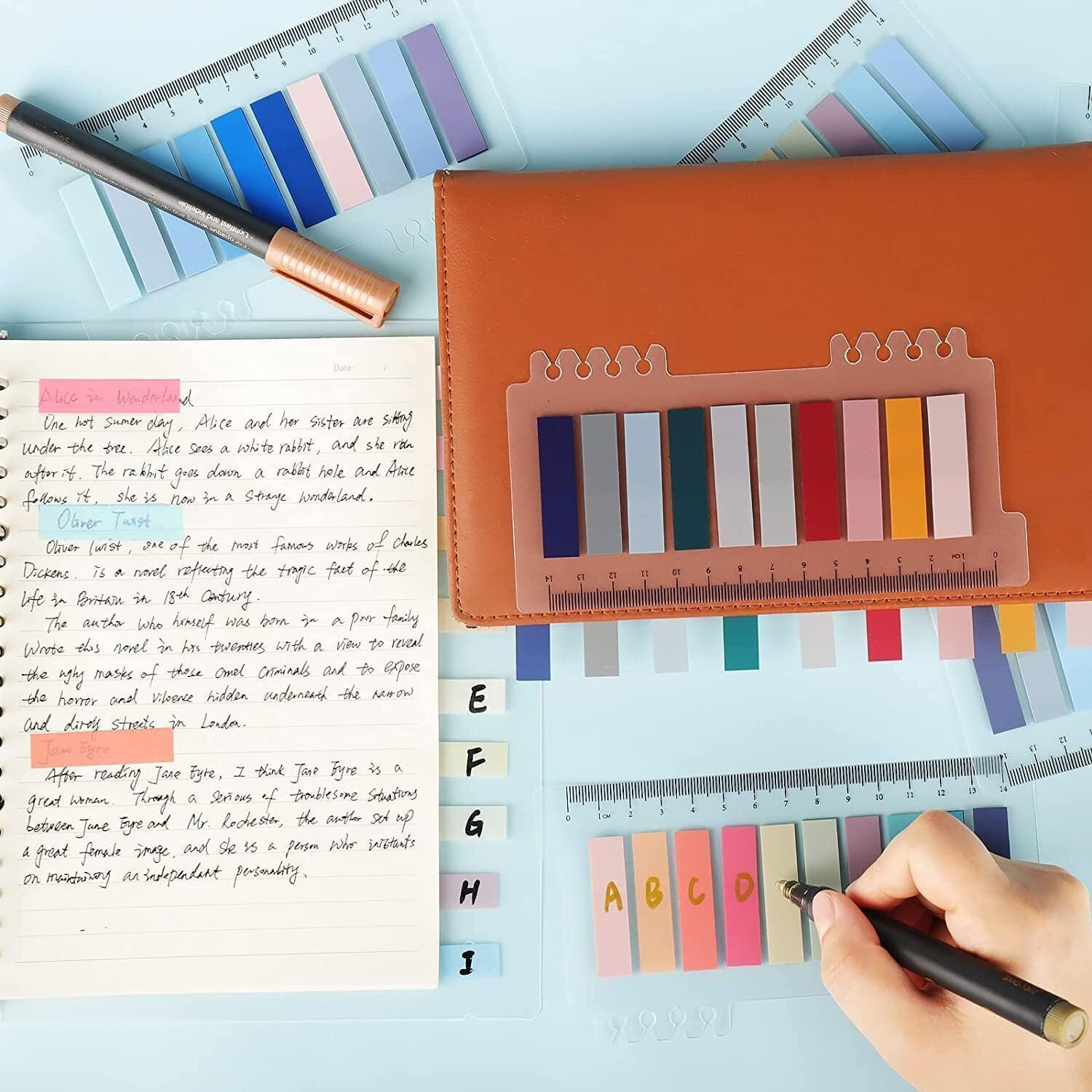 UCRAVO Sticky Tabs Transparent Sticky Notes Writable and Multifunctional Tabs with Ruler Reminder Tabs for Page Markers or Book Reading Notes Sorting Files,Self-Stick Notes (2)
