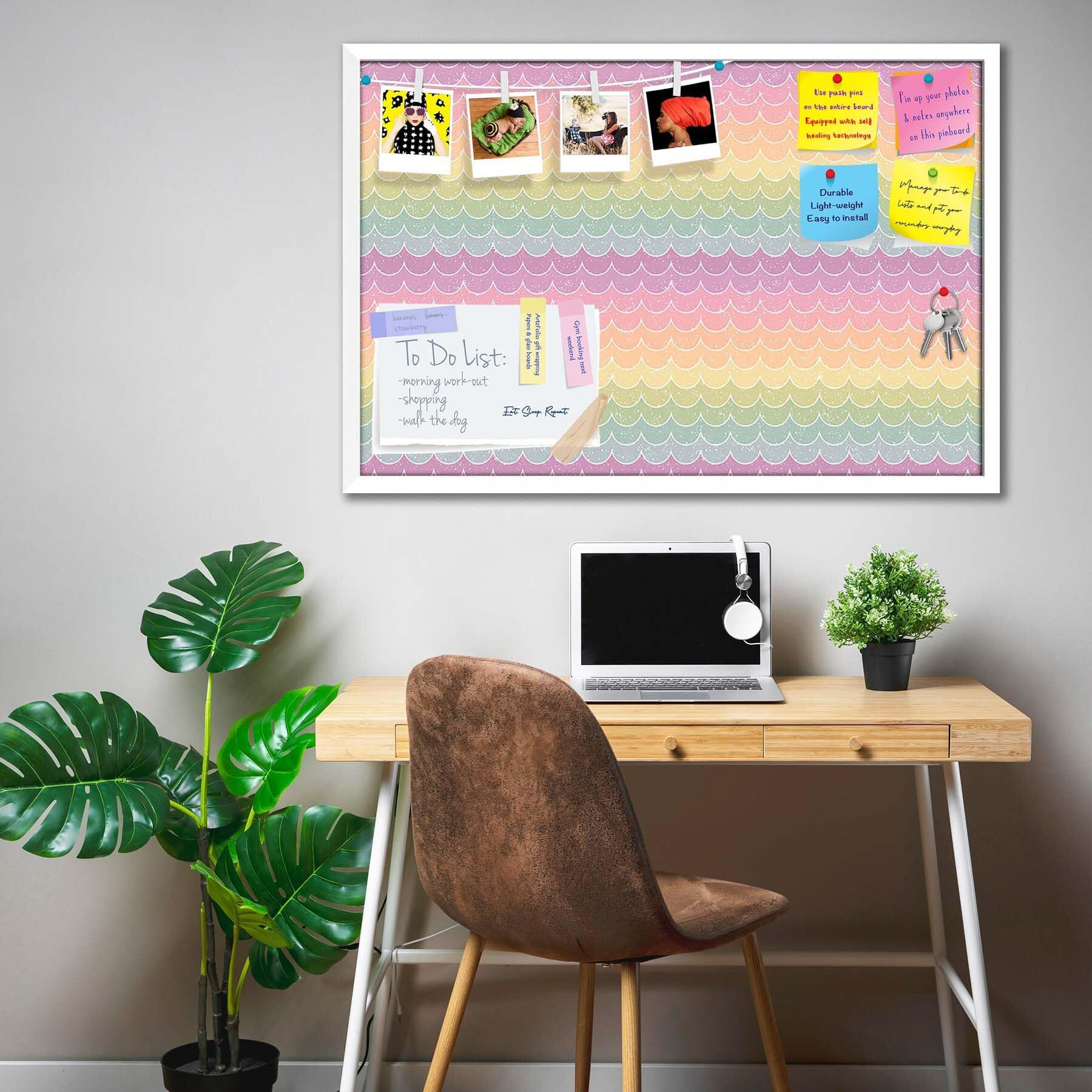 ArtzFolio Wavey | Bulletin Board Notice Pin Board | Vision Soft Board Combo with Thumb Push Pins & Sticky Notes | White Frame | 36 x 24 inch (91 x 61 cms)