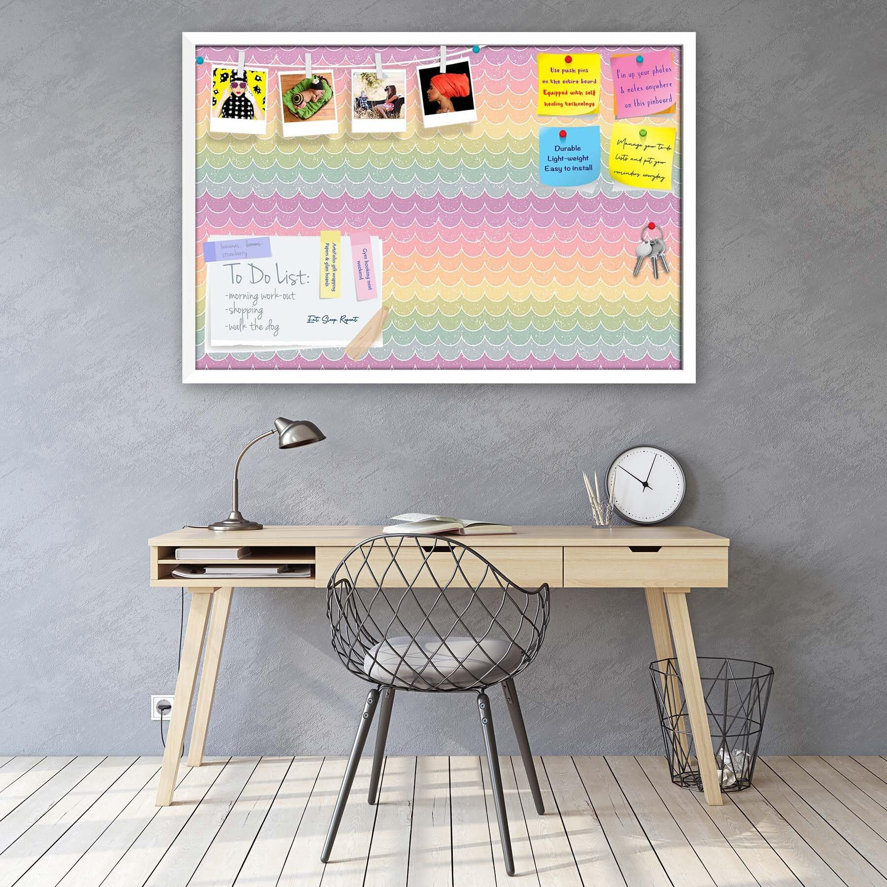 ArtzFolio Wavey | Bulletin Board Notice Pin Board | Vision Soft Board Combo with Thumb Push Pins & Sticky Notes | White Frame | 36 x 24 inch (91 x 61 cms)