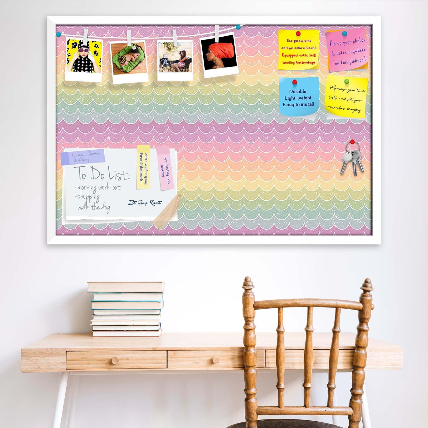 ArtzFolio Wavey | Bulletin Board Notice Pin Board | Vision Soft Board Combo with Thumb Push Pins & Sticky Notes | White Frame | 36 x 24 inch (91 x 61 cms)