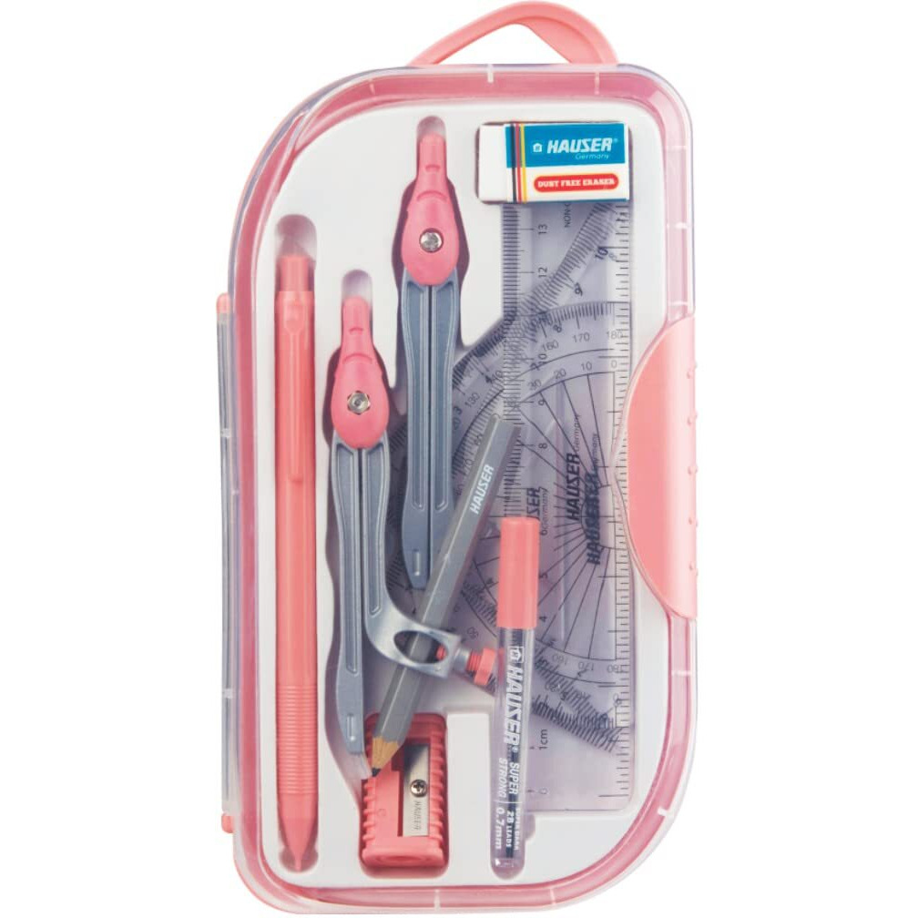 Hauser Mathematical Drawing Instrument Box Pack | Silver Matt Finish Instruments | Attractiev Instruments Inside The Box, Handy Storage Box For Students | Pack Of 1