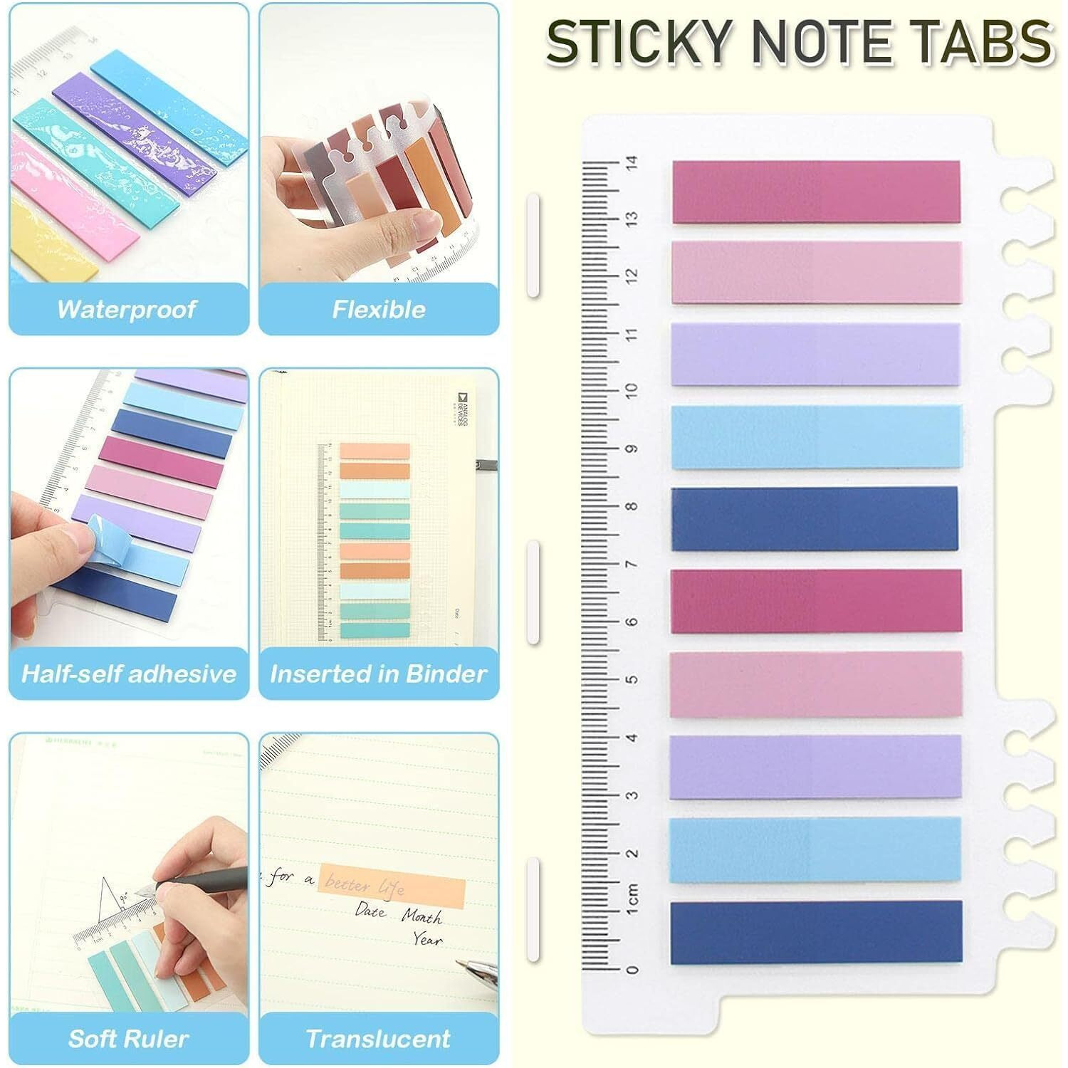 SHUTTLE ART Sticky Notes with Ruler Color Sticky Tabs for Notebook, Books, PET Material Page Tabs Sticky Flags File Index Tabs Office Stationery (2 Packs | 400 Pcs Notes)