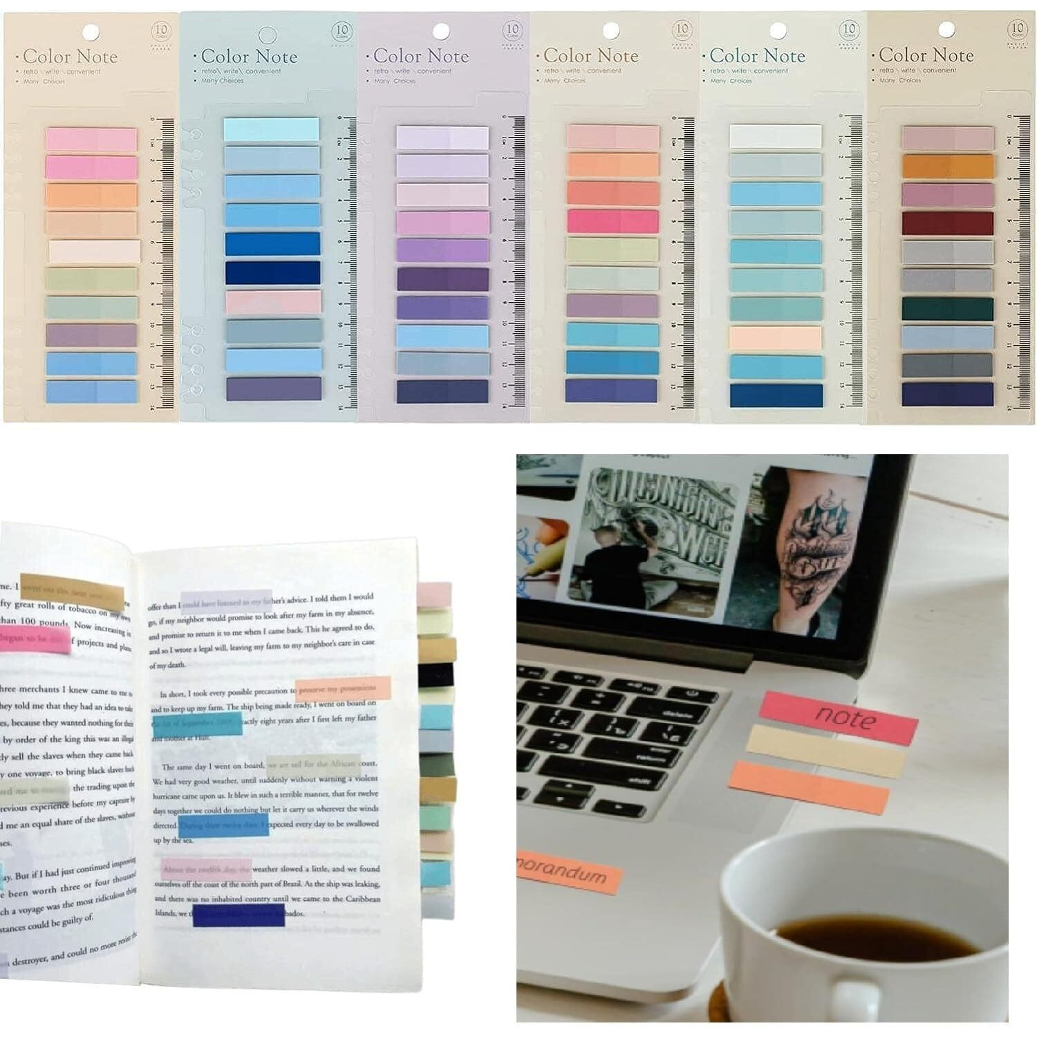 SHUTTLE ART Sticky Index Tabs, Annotation Book Markers Tabs, Transparent Sticky Notes for Writable Page Notes, Morandi Aesthetic Sticky Tabs for Reading File Classify Marking (6 Packs|1200 Pcs Notes)