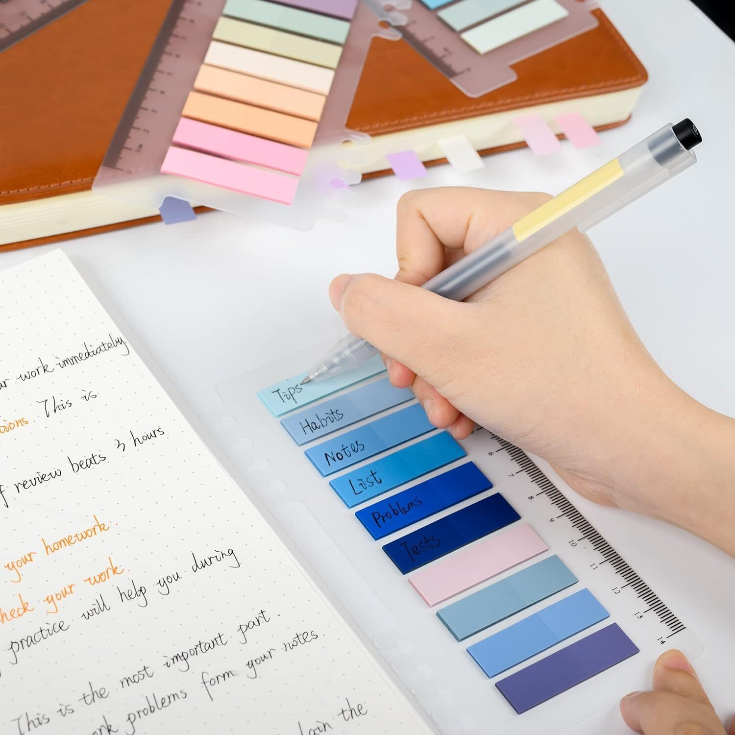 SHUTTLE ART Sticky Index Tabs, Annotation Book Markers Tabs, Transparent Sticky Notes for Writable Page Notes, Morandi Aesthetic Sticky Tabs for Reading File Classify Marking (6 Packs|1200 Pcs Notes)