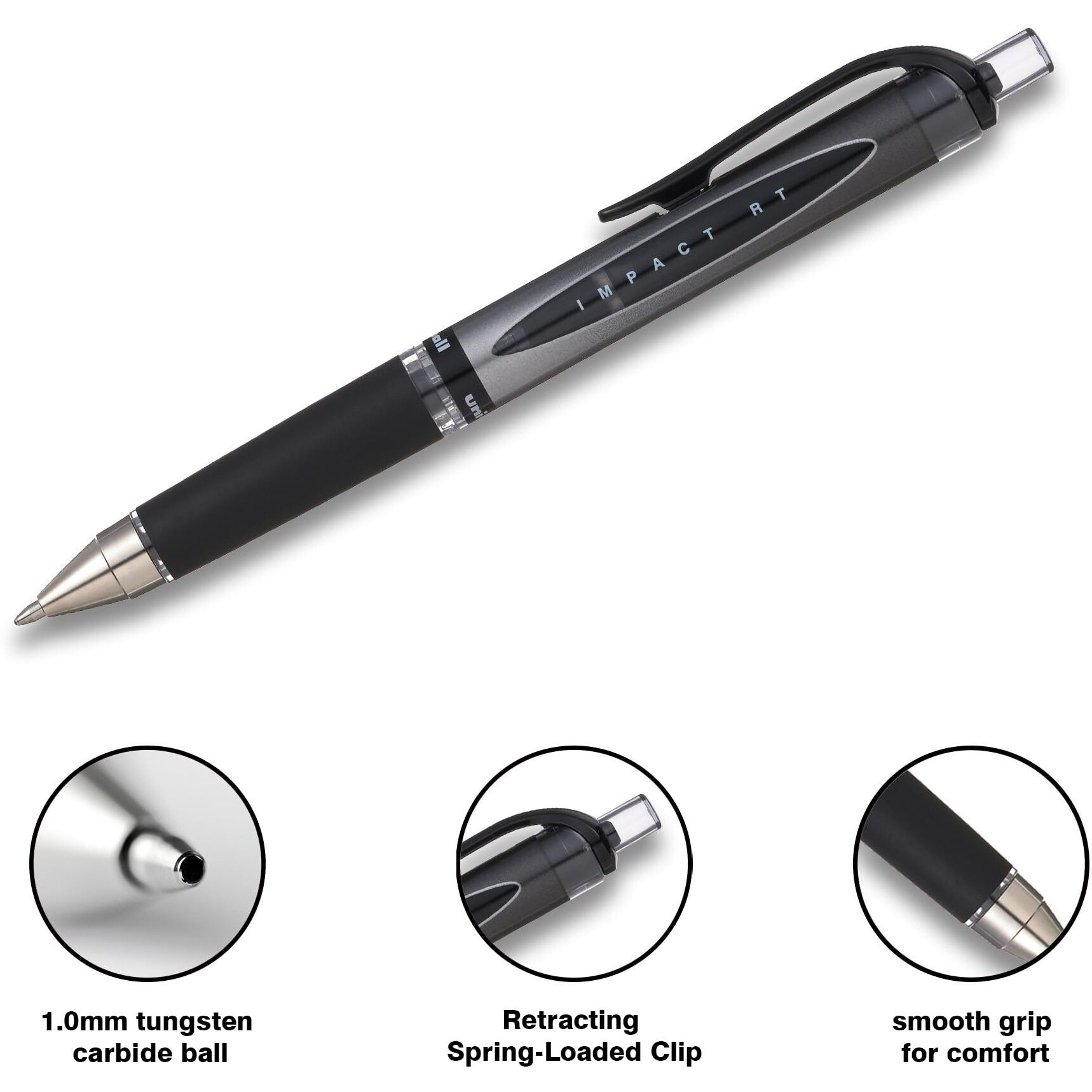 uni-ball Gel Imapct RT UMN-152S 1.0mm Retractable Rollerball Pen | Black Ink, Pack of 3