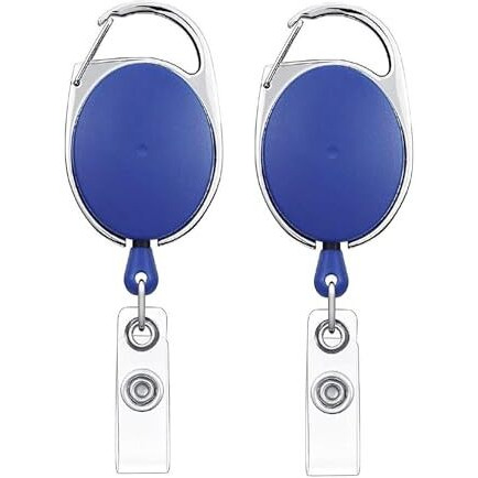 GLUN Oval Round Reel ID Card Holder, ID Badge Reel Clip On Card Holders (2 Units, Blue)