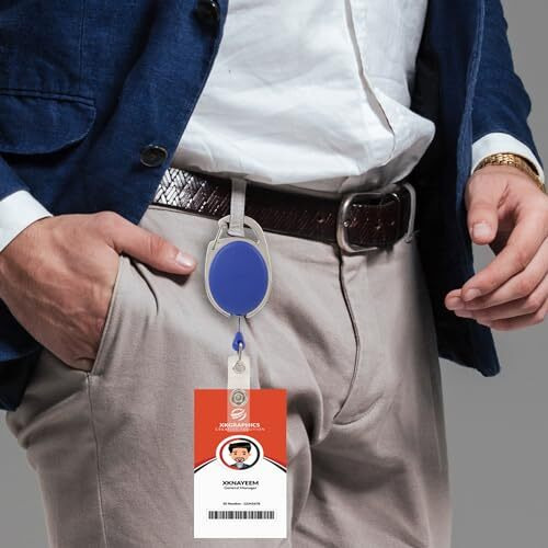 GLUN Oval Round Reel ID Card Holder, ID Badge Reel Clip On Card Holders (2 Units, Blue)