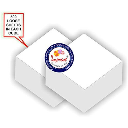 IMPRINT Blank White 3.5 Inch X 3.5 Inch Note Cube Refills (Not Sticky and Not Glued On Any Side), Memo Jotter Block 500 Plain WHITE LOOSE Paper Note, Pack of 2