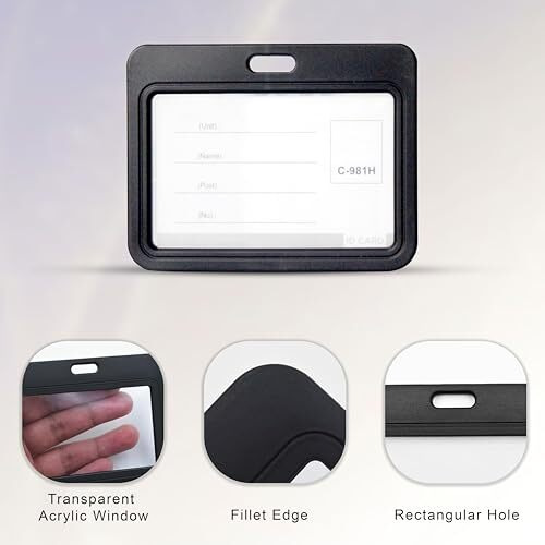 GLUN Black Horizontal Plastic ID Card Holder Case Open Case with 5 Black Premium Straps, Double Sides Visible, Unisex ID Card Holder Case for Office, School and Colleges Pack of 5