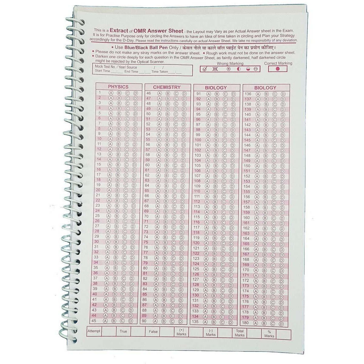 Amblitz Practice OMR Sheet 180 MCQ 100 Sheet Spiral Notebook