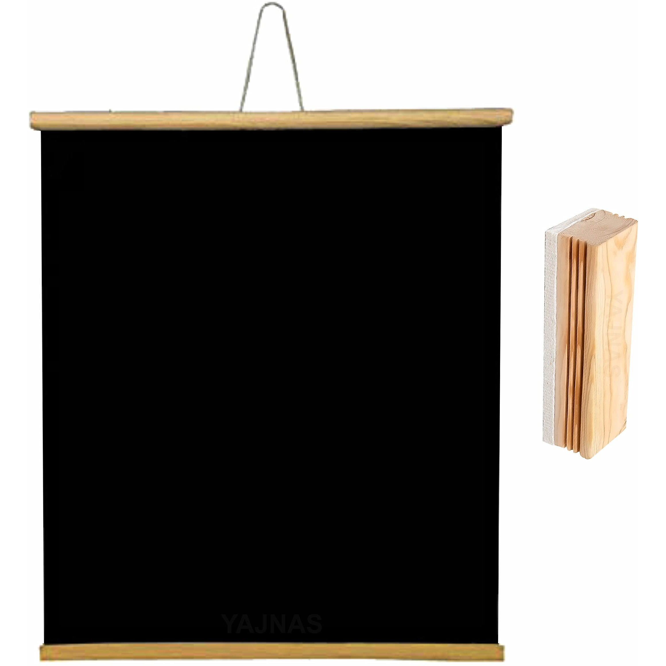 YAJNAS 1.5x2 Feet Roll up Wooden Blackboard/Chalk Board for Child, Black Board for Teaching with Wall Hanging for Kids (18 Inches x 23 Inches) and 1 Premium Wooden Duster