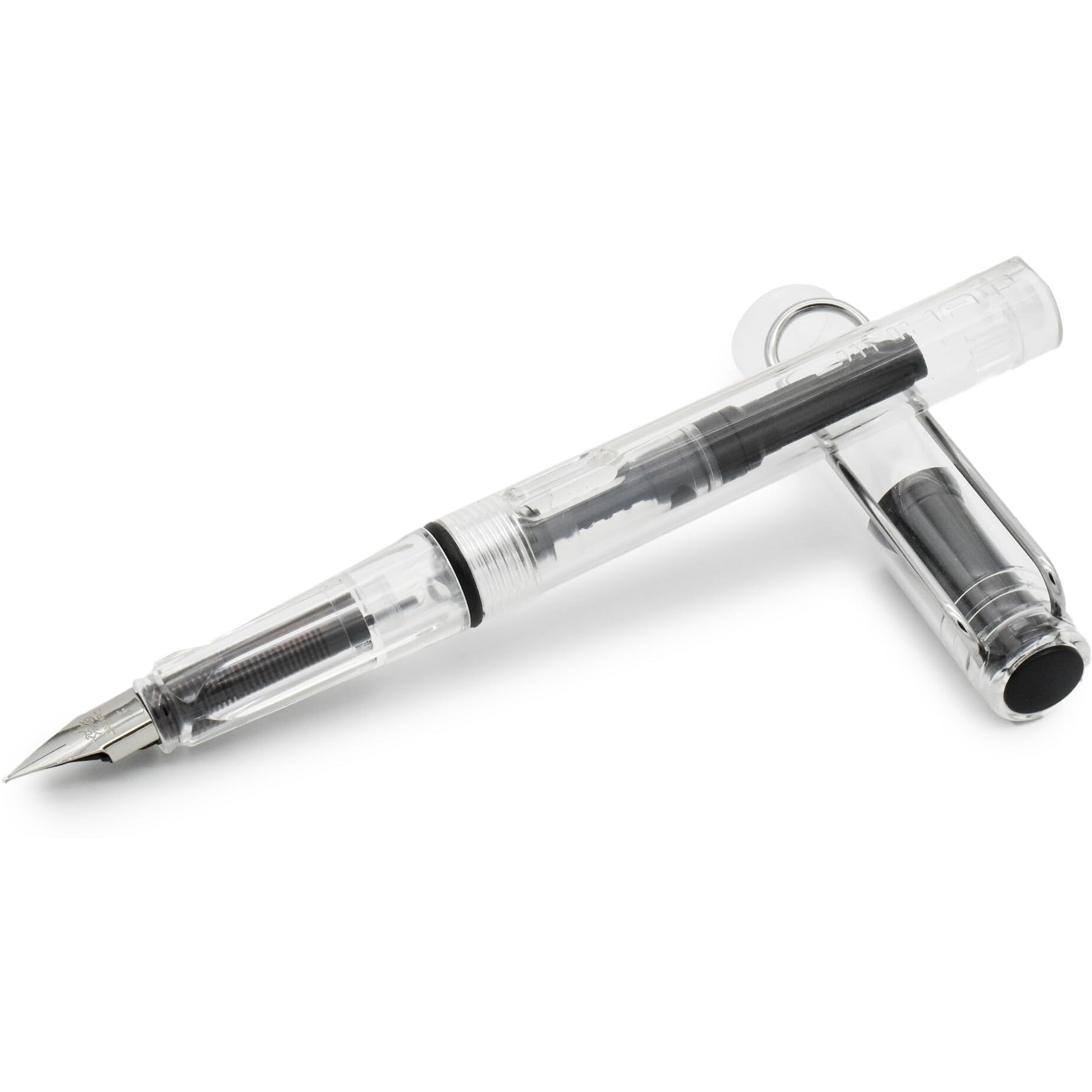 BUZZ COOL White Transparent Fountain Ink Pen With Ink Converter Pump | Clear Transparent Body Fountain Pen with Fine Nib(0.5mm) | Zero Ink Leakage Smooth Writing Ink Pen
