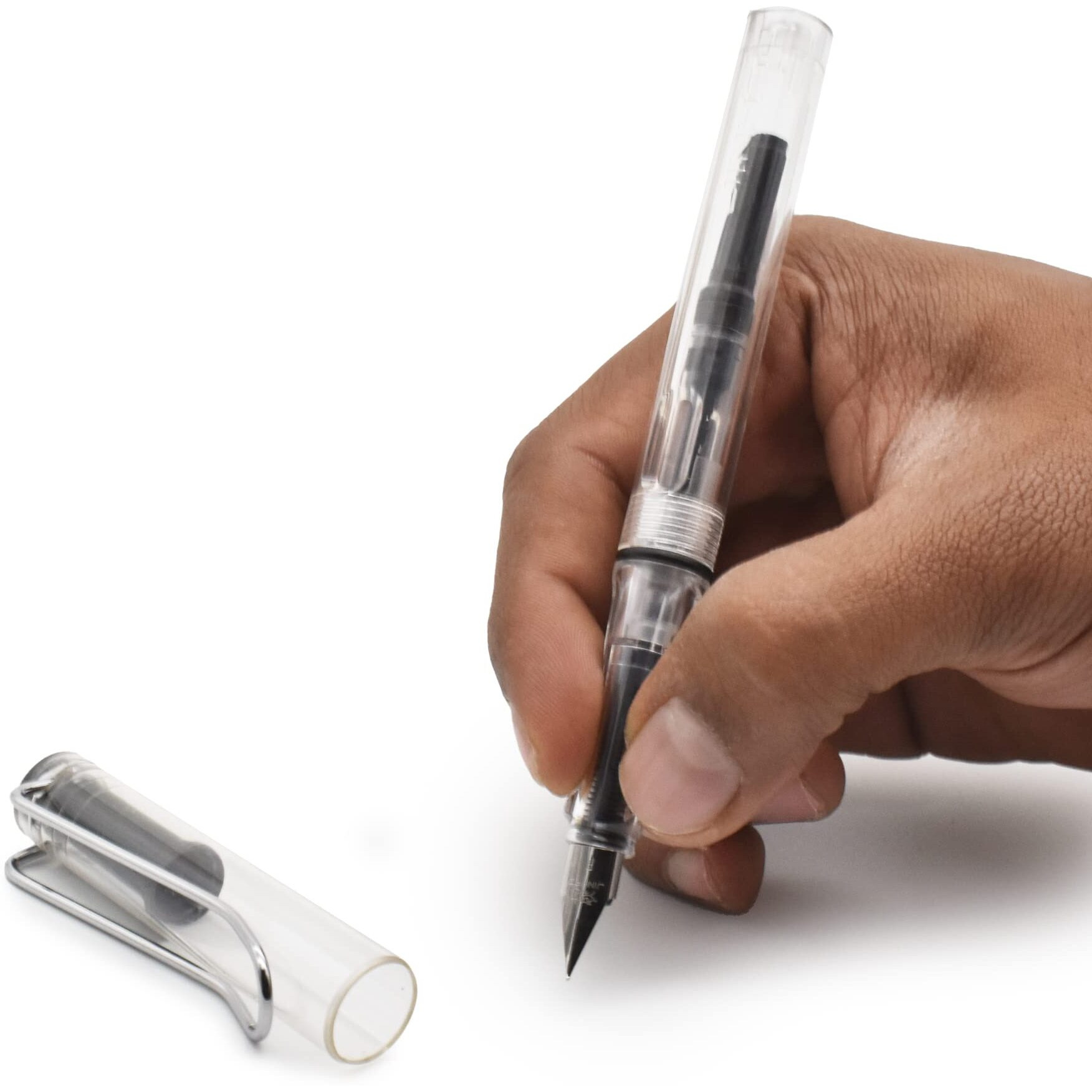BUZZ COOL White Transparent Fountain Ink Pen With Ink Converter Pump | Clear Transparent Body Fountain Pen with Fine Nib(0.5mm) | Zero Ink Leakage Smooth Writing Ink Pen