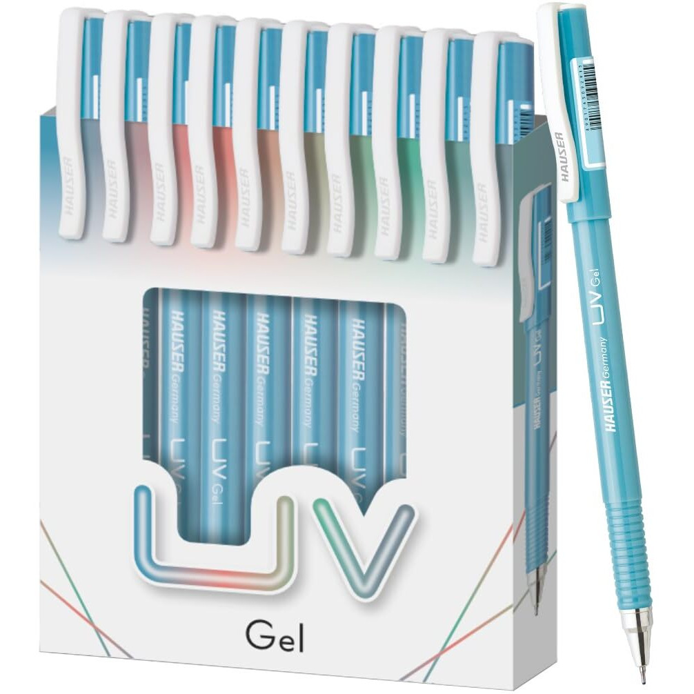 Hauser UV Gel Pen Wallet Pack | Ensures Smoothness & Durability | Waterproof Ink For Smooth & Smudge Free Writing | Blue Ink, Pack of 10 Pens
