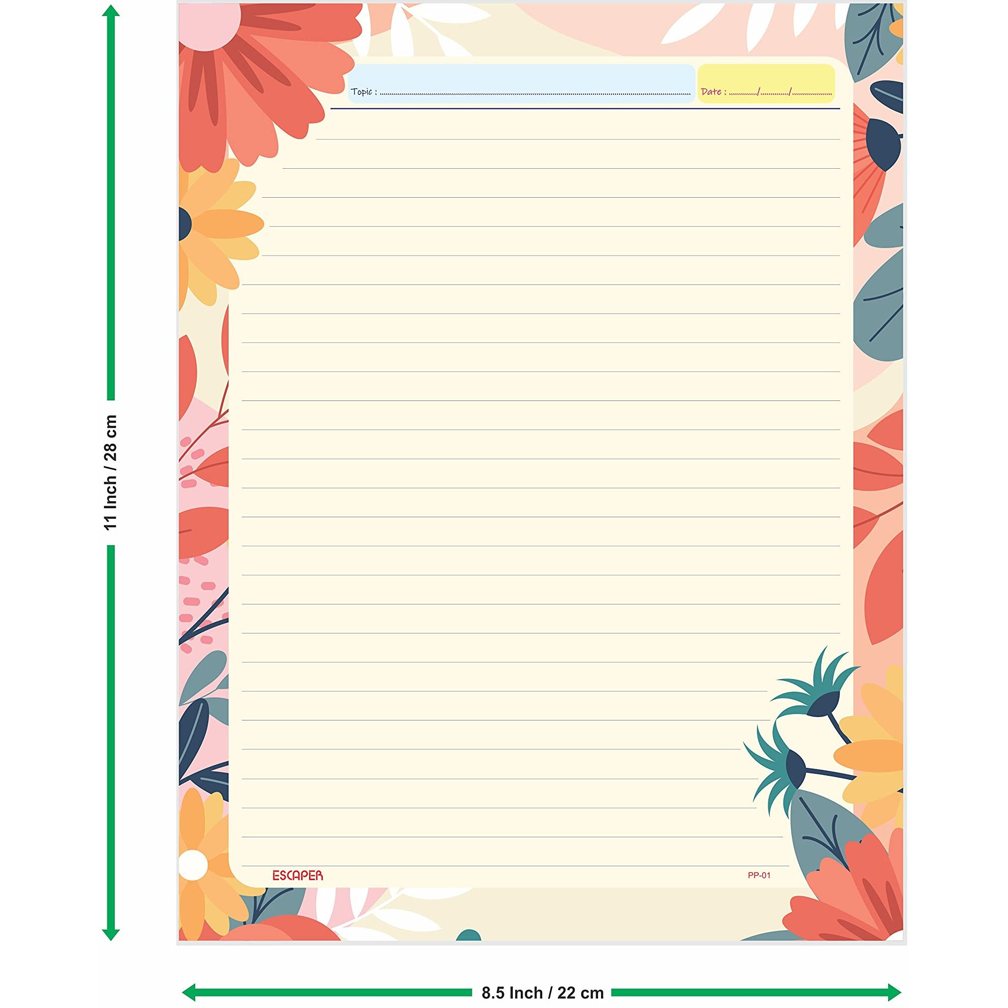 ESCAPER Flowers Theme Project Papers - Multicolor Practical Sheets for Assignment, Art & Craft One Side Ruled Lines Paper, Designer Ruled Coloured Paper, Perfect for School Projects