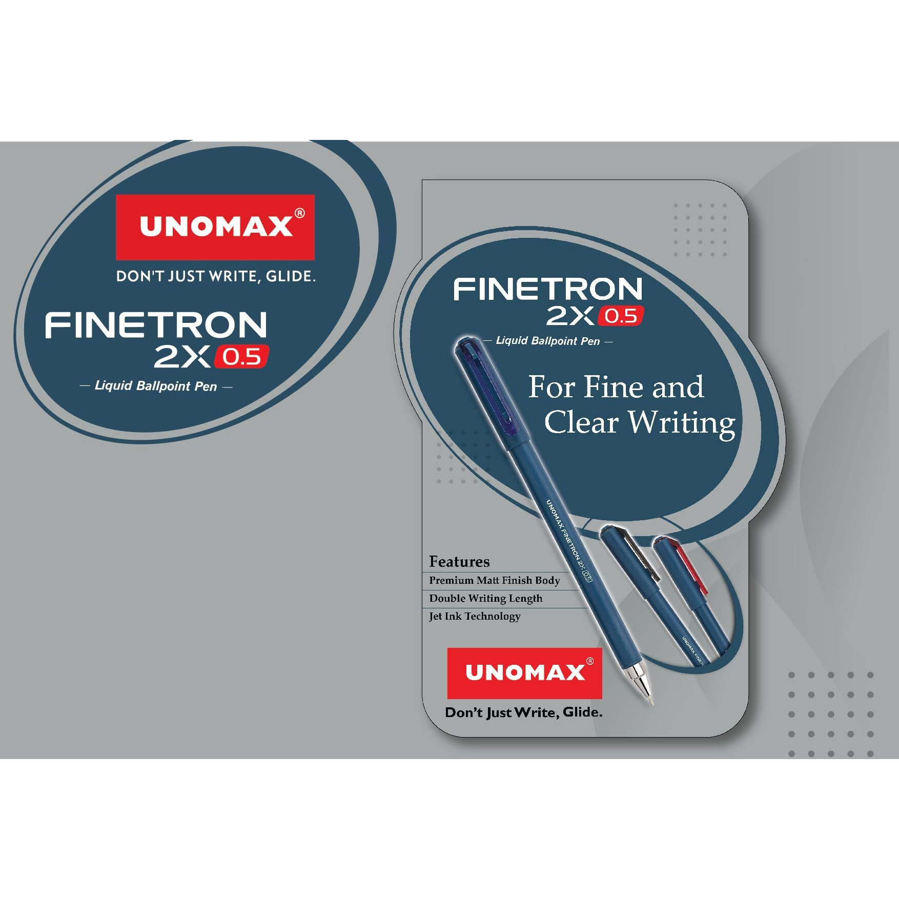 UNOMAX Finetron 2X 0.5 mm Ball Point Pens - Pack of 20 (10 Blue & 10 Black) | Professional Ergonomic Design for Daily Use, Exam-Friendly | Elegant Pens for Bold and Precise Writing with 0.5mm Tip Size