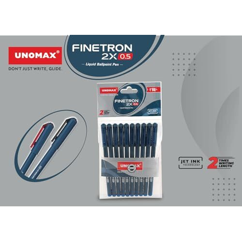 UNOMAX Finetron 2X 0.5 mm Ball Point Pens - Pack of 20 (10 Blue & 10 Black) | Professional Ergonomic Design for Daily Use, Exam-Friendly | Elegant Pens for Bold and Precise Writing with 0.5mm Tip Size