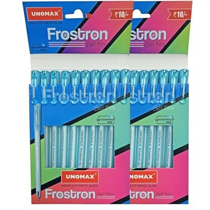 UNOMAX Frostron Gel Pen Pack of 20 (20 Blue) |Professional Ergonomic Design for Daily Use, Exam-Friendly | Budget-Friendly, Pocket-Friendly, Ultra-Fine, Ergonomic Design