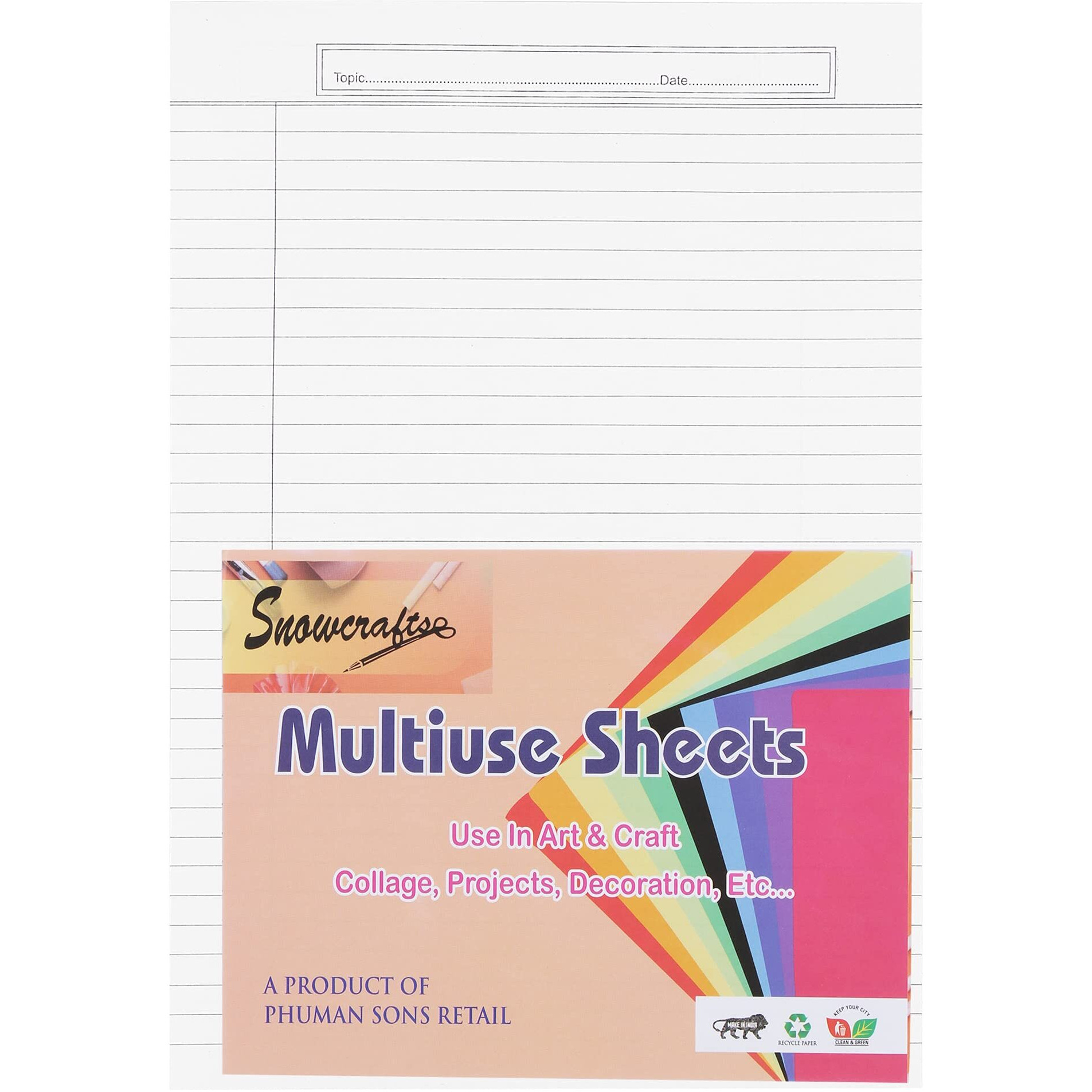 SNOW CRAFTS A4 Size One Side Ruled 70 GSM Sheets for Project/Assignment/Practical/Homework (Pack OF 60 Sheets)