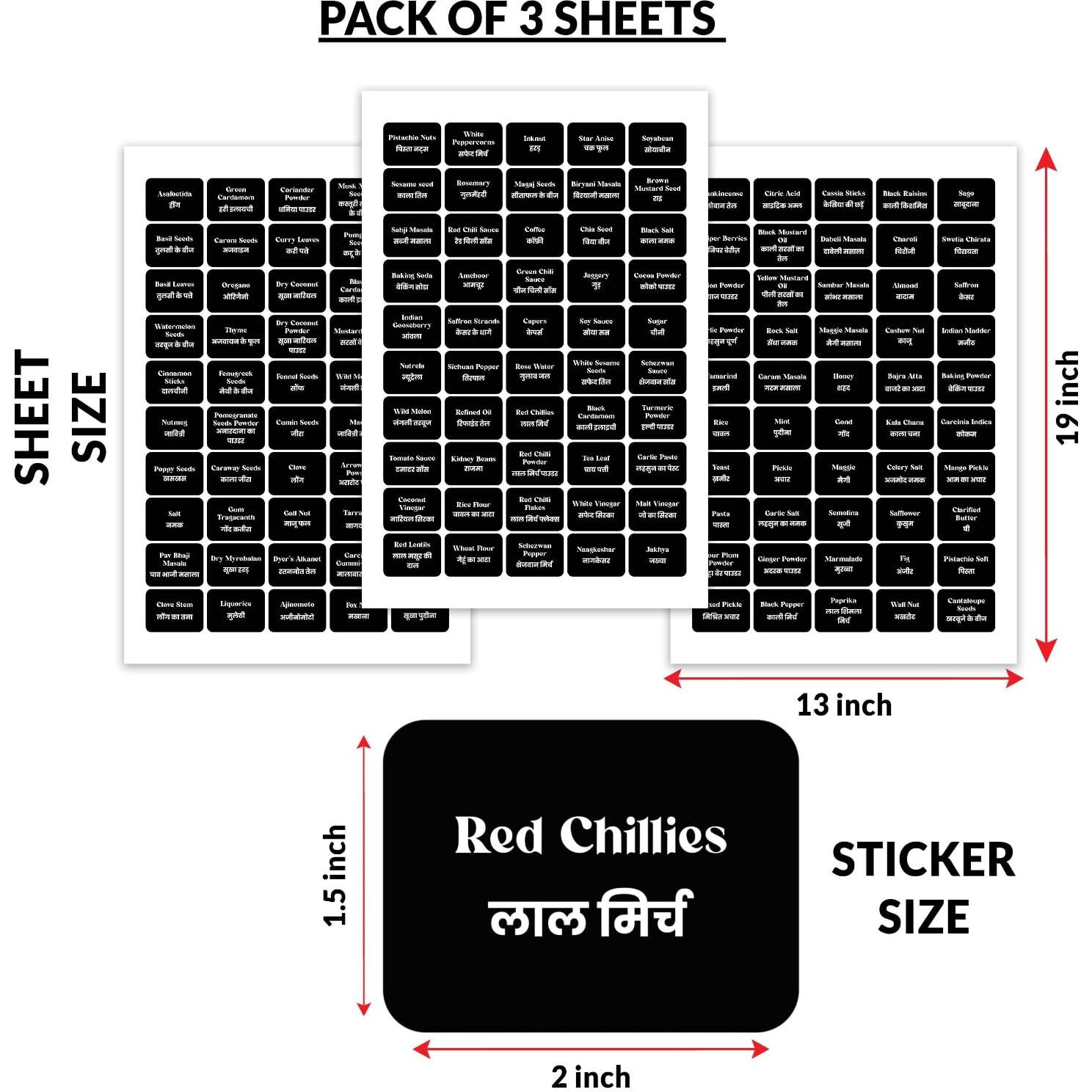 CLICKEDIN Label Set, White Text on Black Vinyl Waterproof Label Sticker with Removable Adhesive - Fits on Round, Square and Rectangle Glass Jars (Pack of 3 Sheets - 150 pcs)