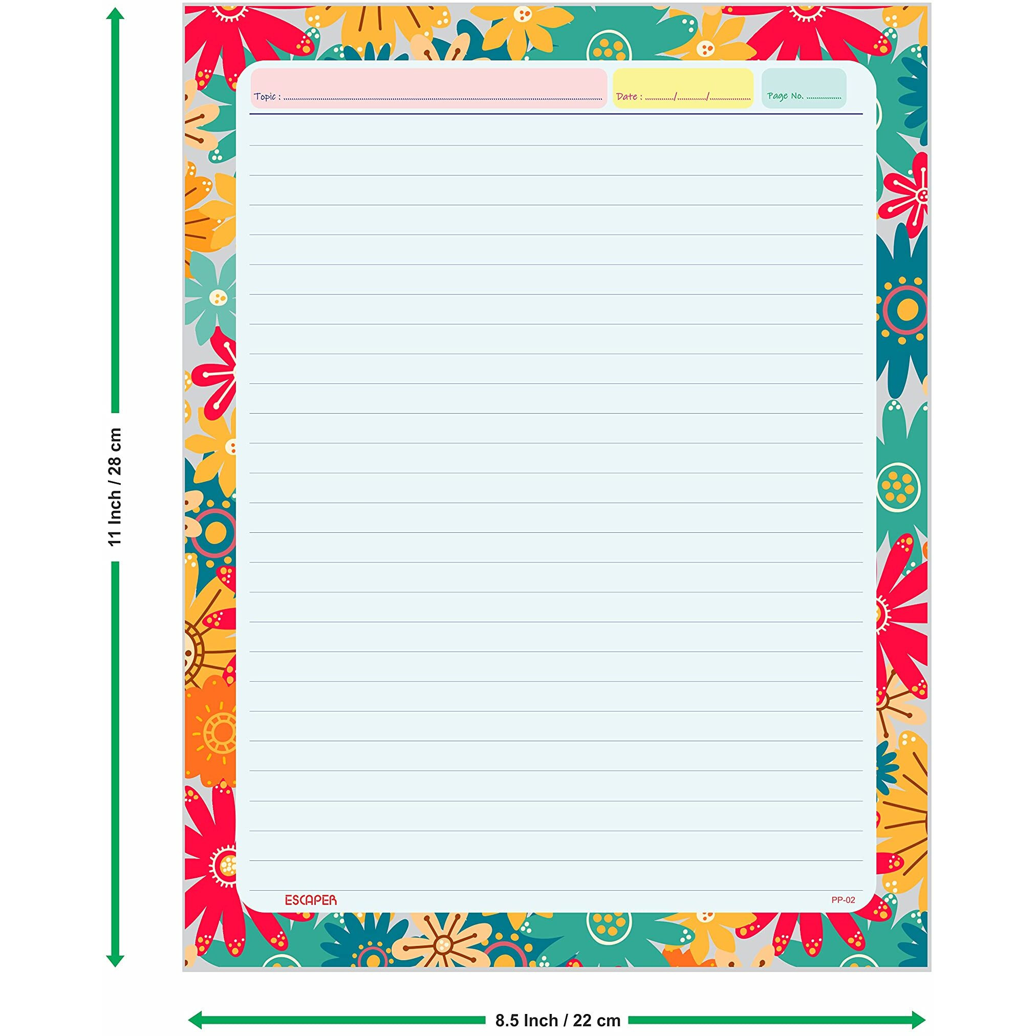 ESCAPER Flowers & Sky Themes Project Papers - Multicolor Practical Sheets for Assignment, Art & Craft One Side Ruled Lines Paper, Designer Ruled Coloured Paper, Perfect for School Projects