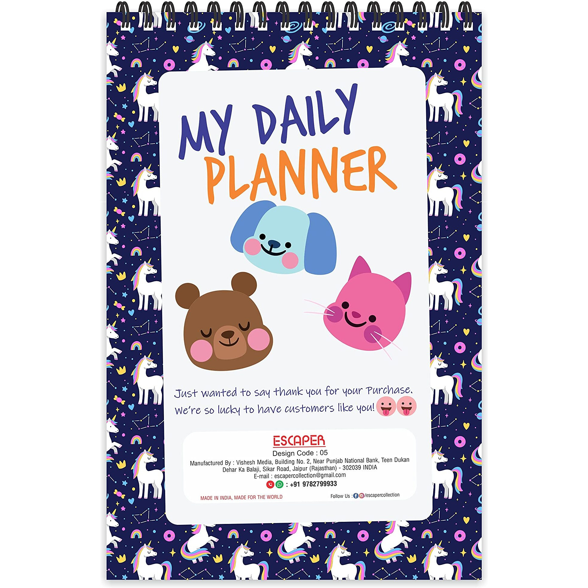 ESCAPER Unicorn Horse Theme Daily Planner  Stay Organized and Inspired with A5-Sized (80 Days Plan) Planner - Perfect for Kids, Students & Creatives