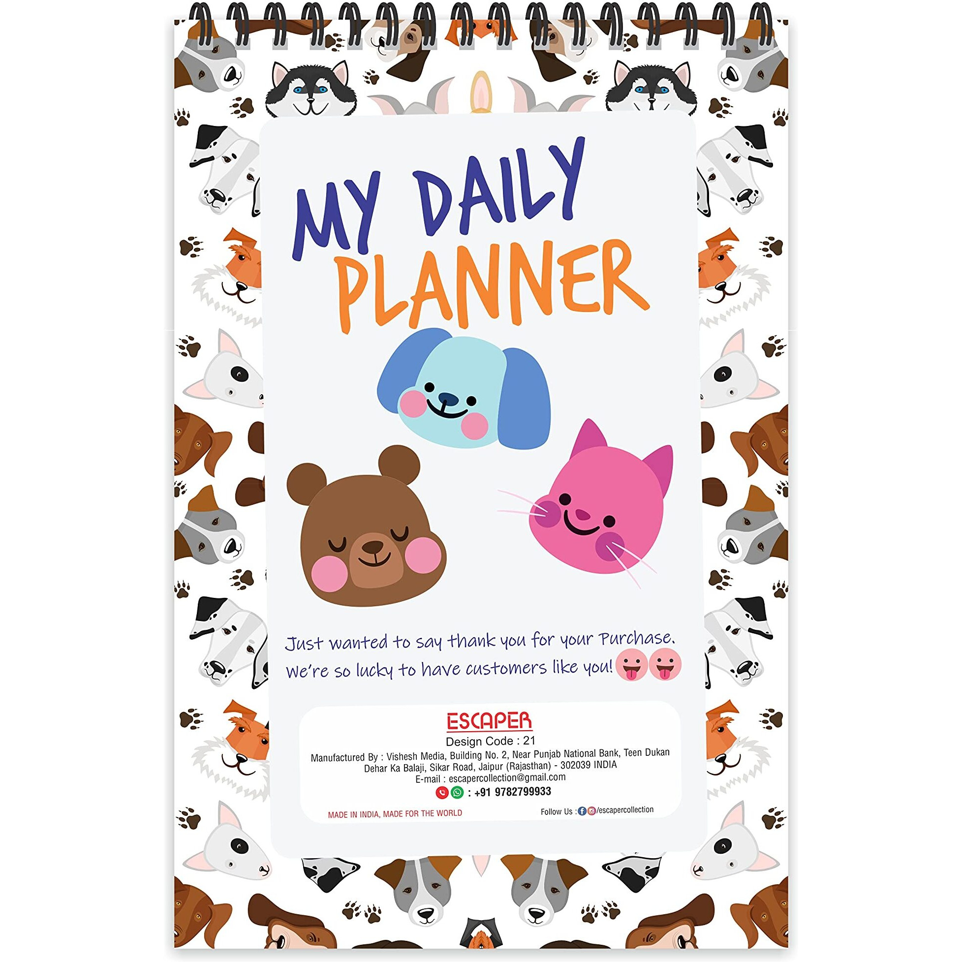 ESCAPER Animals Theme Daily Planner  Stay Organized and Inspired with A5-Sized (80 Days Plan) Planner - Perfect for Kids, Students & Creatives