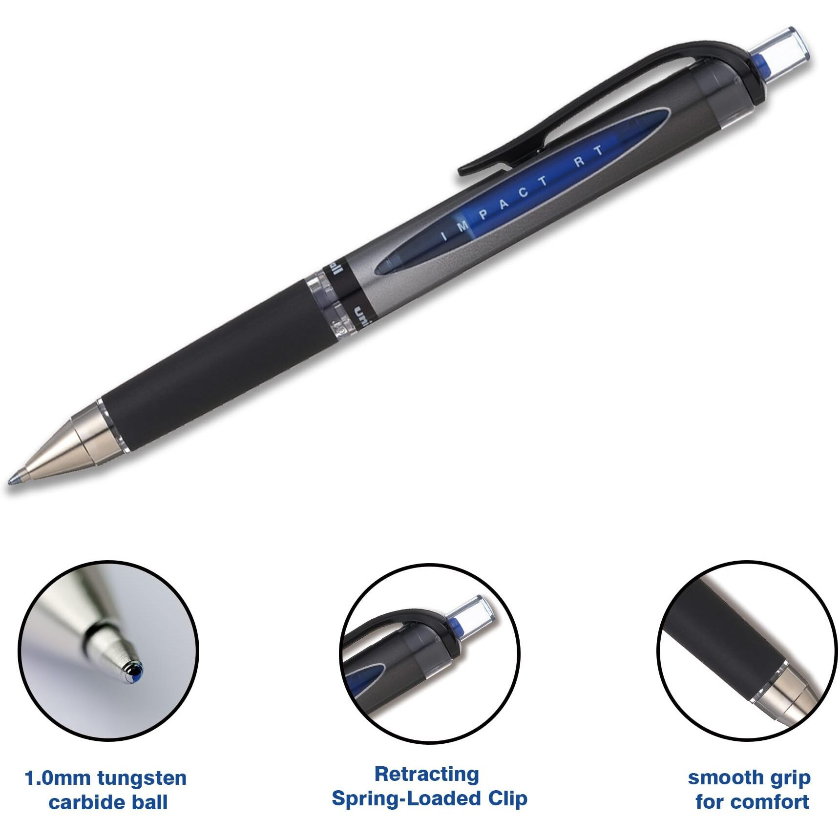 uni-ball Gel Imapct RT UMN-152S 1.0mm Retractable Rollerball Pen | Blue Ink, Pack of 6