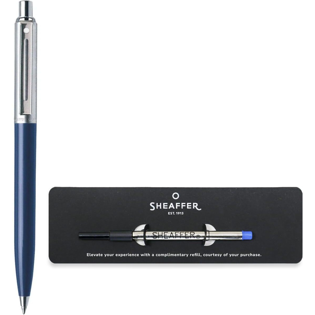 Sheaffer Pen Sentinel E321 Blue Barrel Brushed Chrome Cap & Chrome Trim Ballpoint Pen Combo Pack
