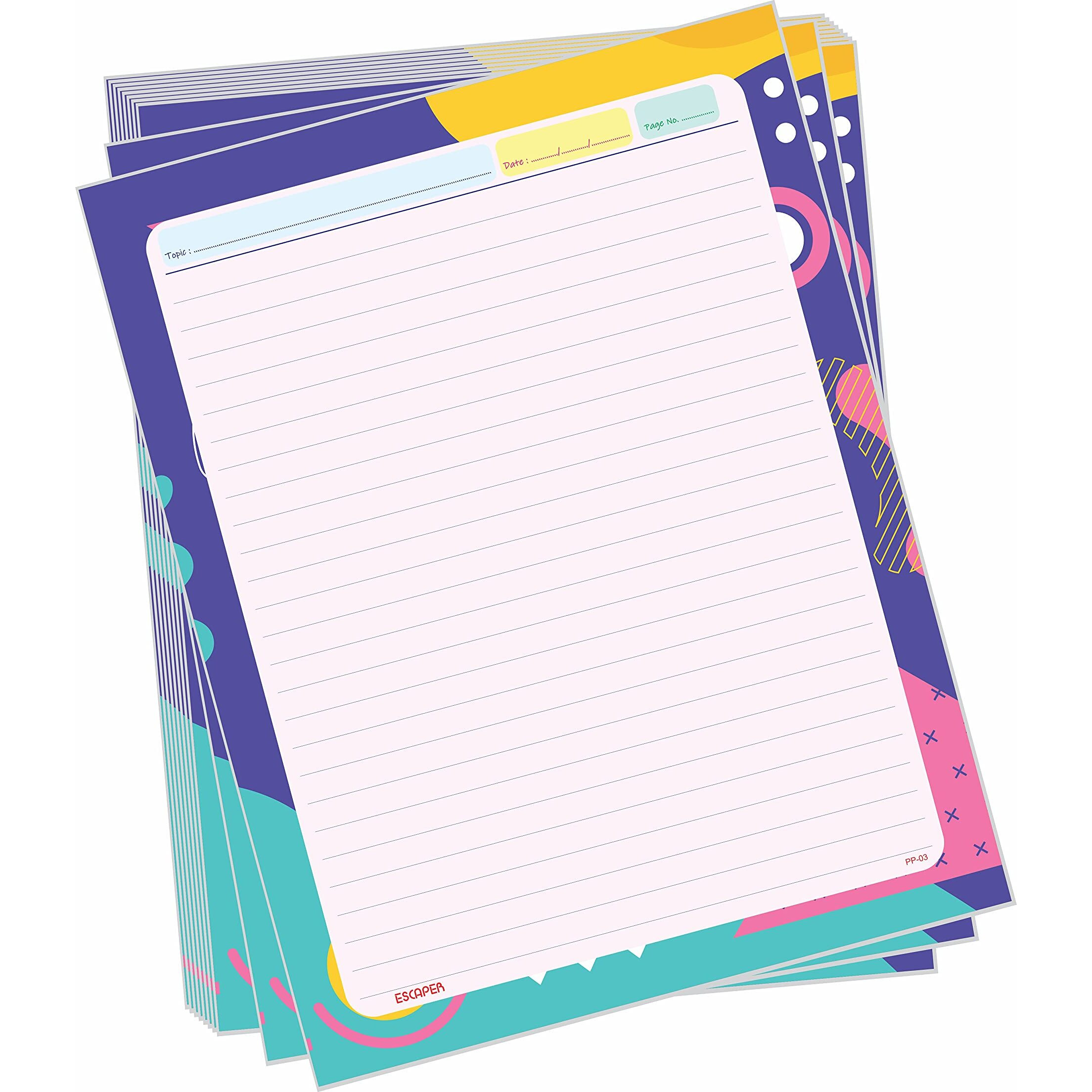 ESCAPER Abstract Theme Project Papers - Multicolor Practical Sheets for Assignment, Art & Craft One Side Ruled Lines Paper, Designer Ruled Coloured Paper, Perfect for School Projects