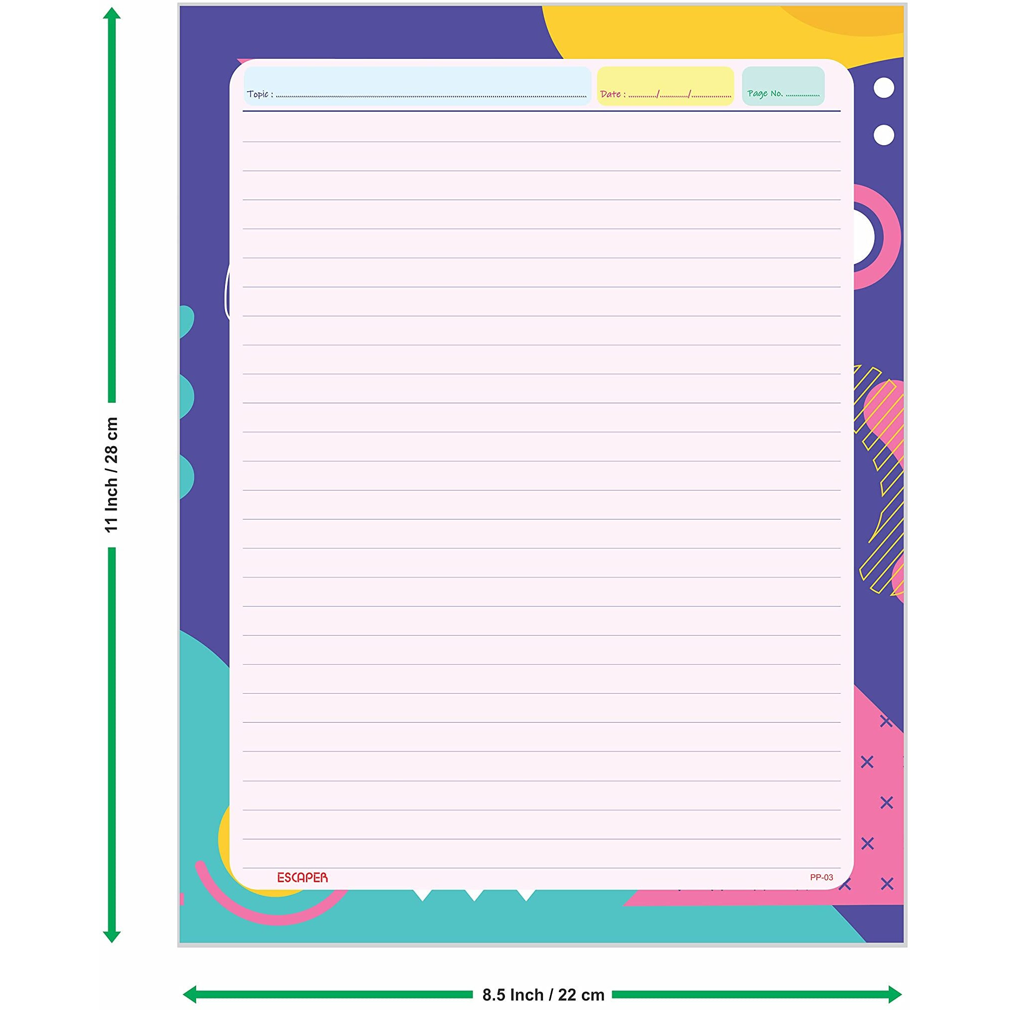 ESCAPER Abstract Theme Project Papers - Multicolor Practical Sheets for Assignment, Art & Craft One Side Ruled Lines Paper, Designer Ruled Coloured Paper, Perfect for School Projects