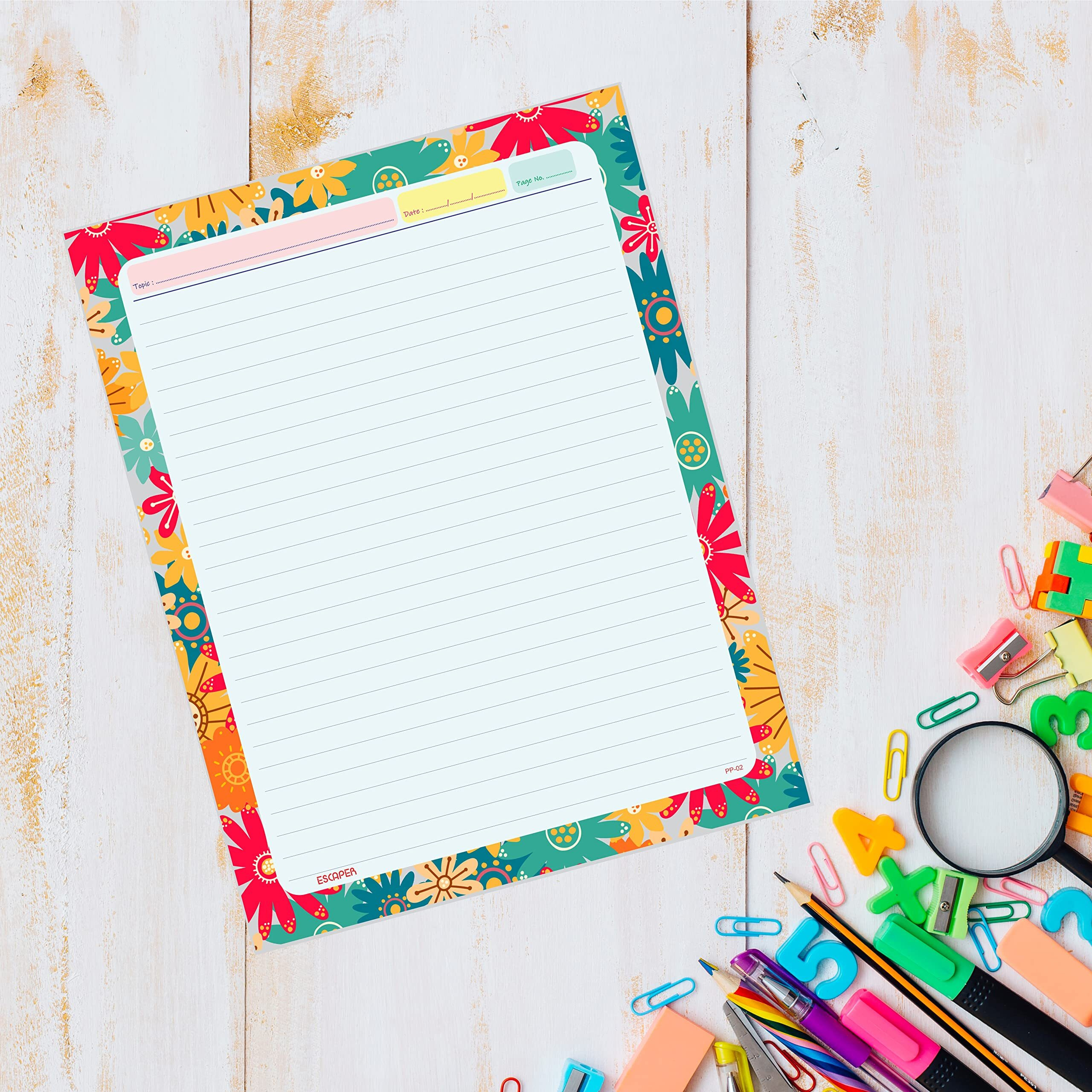 ESCAPER Abstract, Sky Printed & Flowers Themes Project Papers - Multicolor Practical Sheets for Assignment, Art & Craft One Side Ruled Lines Paper, Designer Ruled Coloured Paper