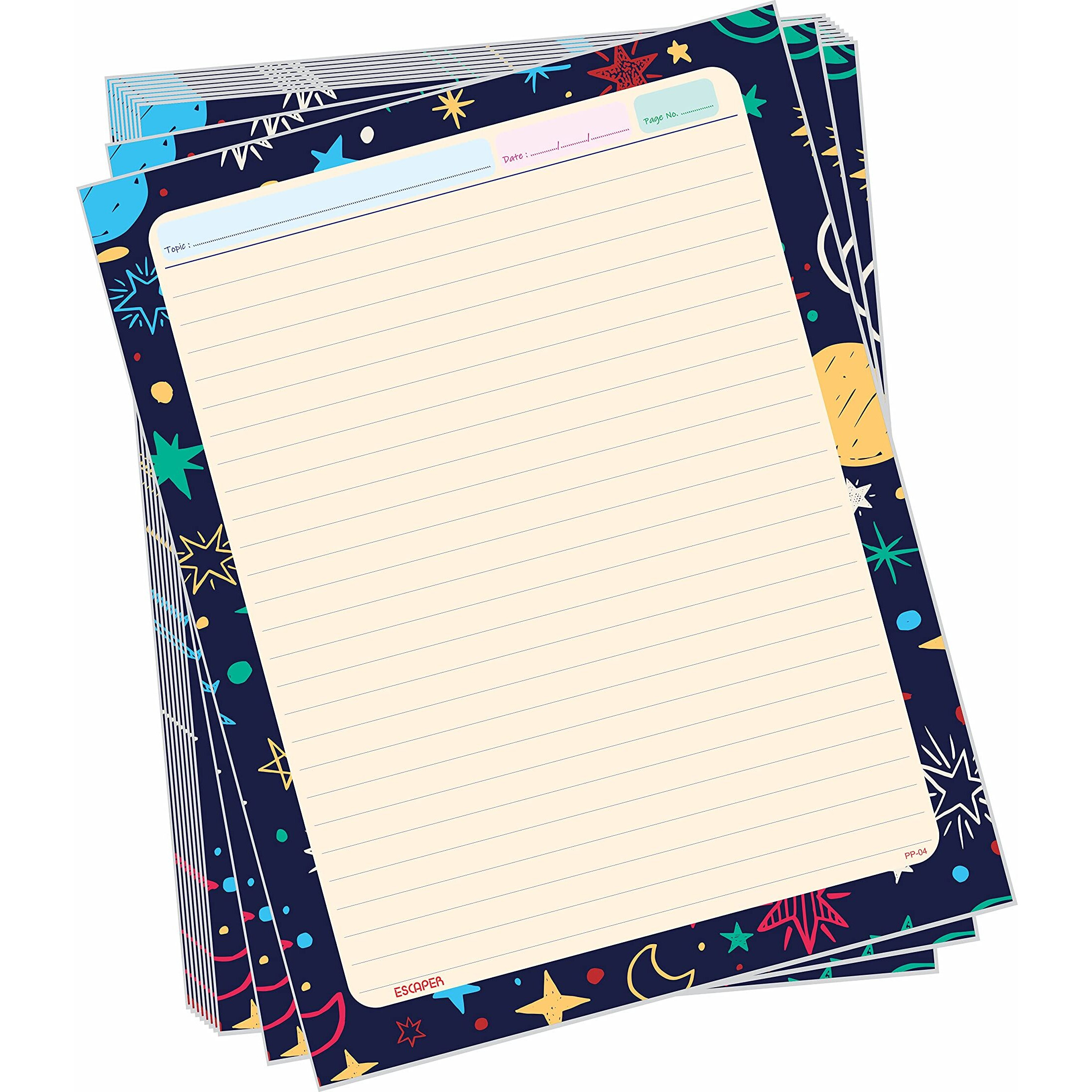 ESCAPER Sky Theme Project Papers - Multicolor Practical Sheets for Assignment, Art & Craft One Side Ruled Lines Paper, Designer Ruled Coloured Paper, Perfect for School Projects