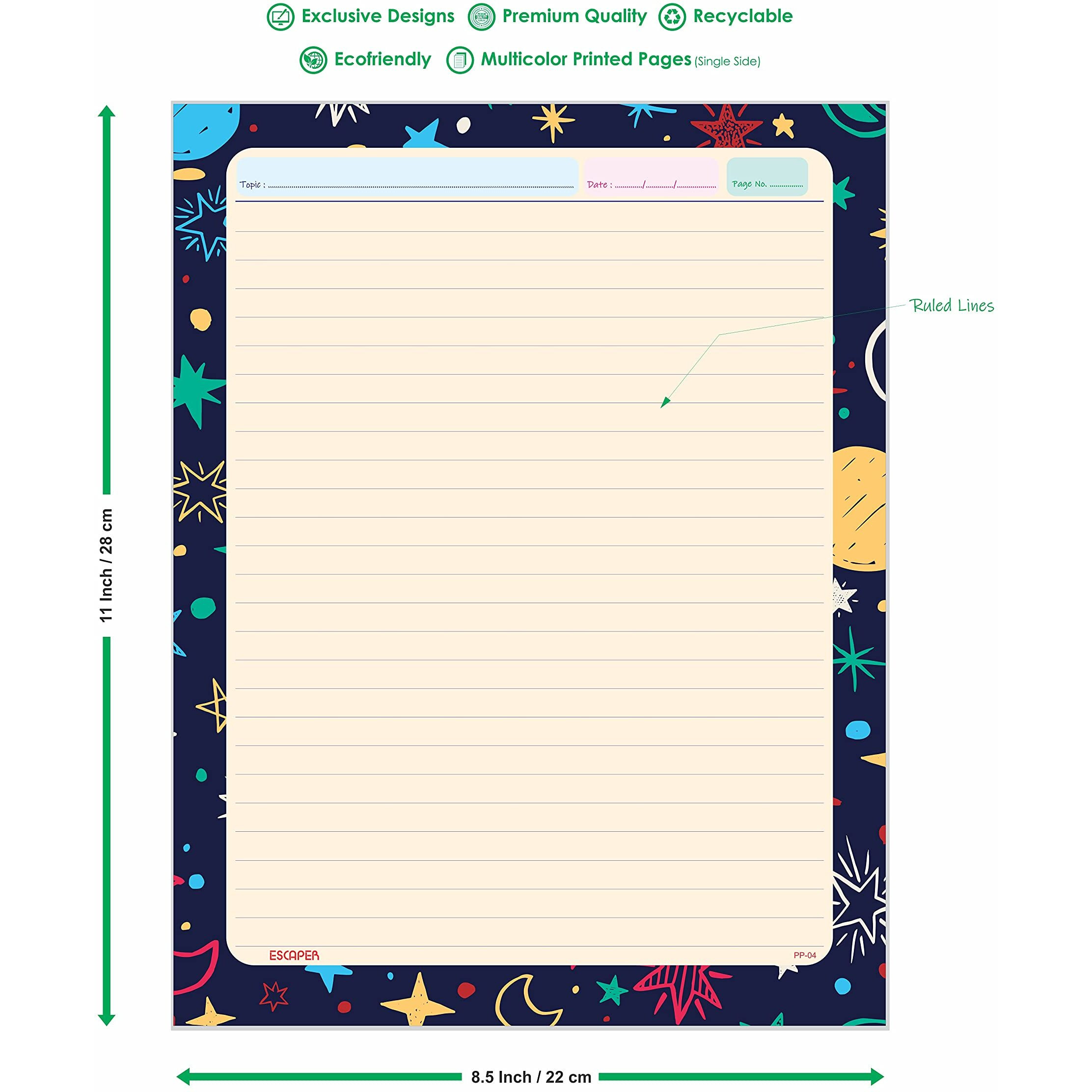 ESCAPER Sky Theme Project Papers - Multicolor Practical Sheets for Assignment, Art & Craft One Side Ruled Lines Paper, Designer Ruled Coloured Paper, Perfect for School Projects